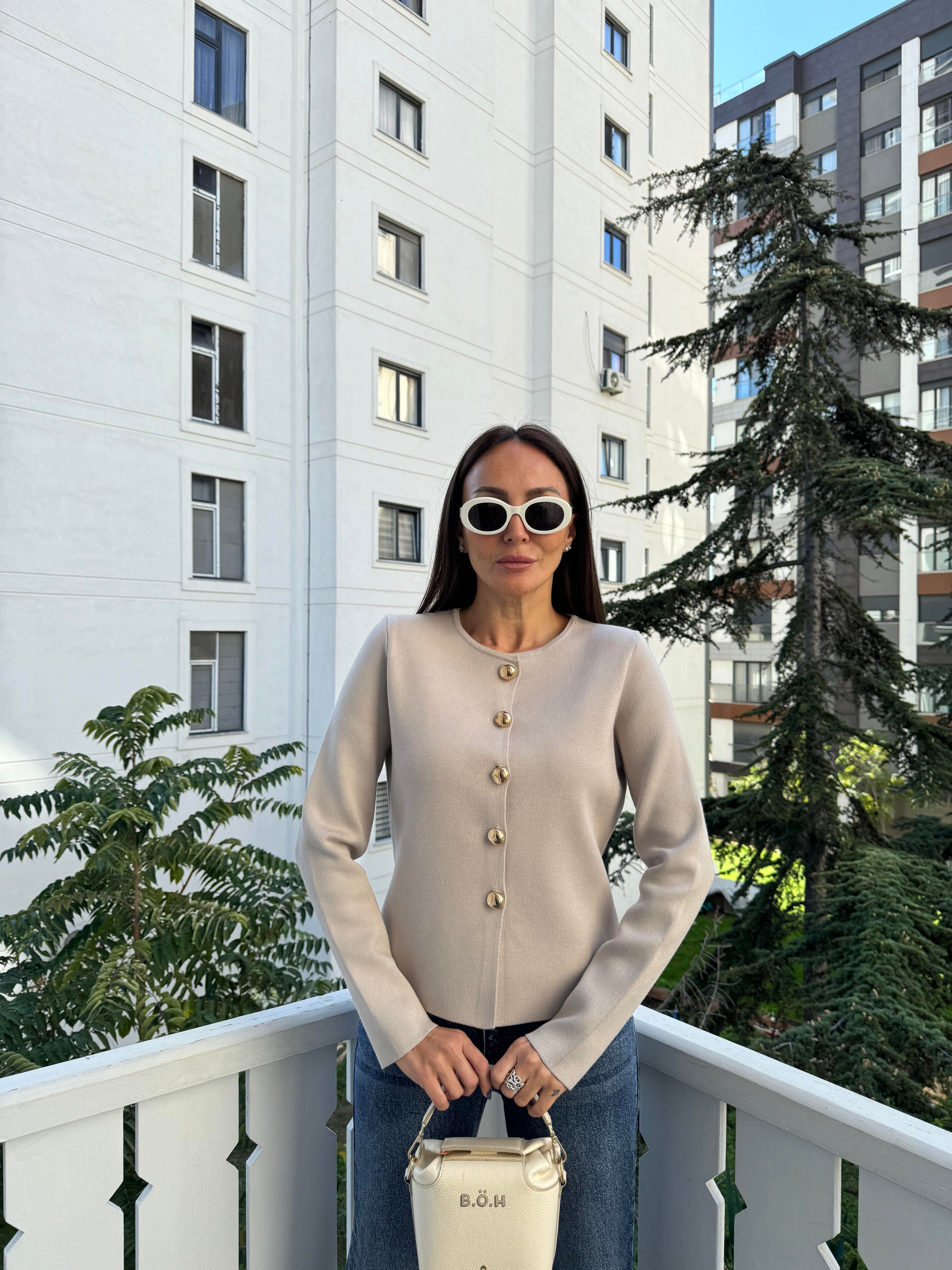 Vizon Polo Yaka Düğmeli Triko Hırka