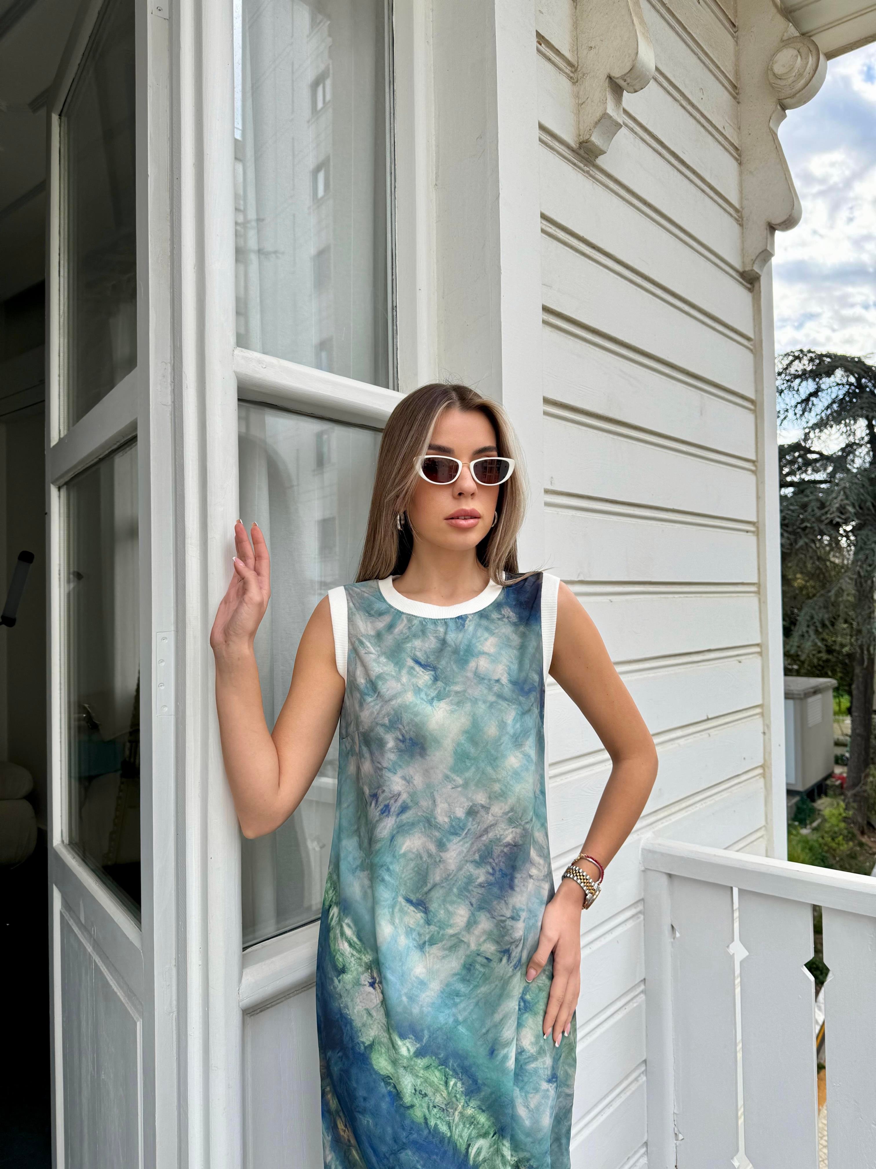 Yeşil Batik Desen Elbise