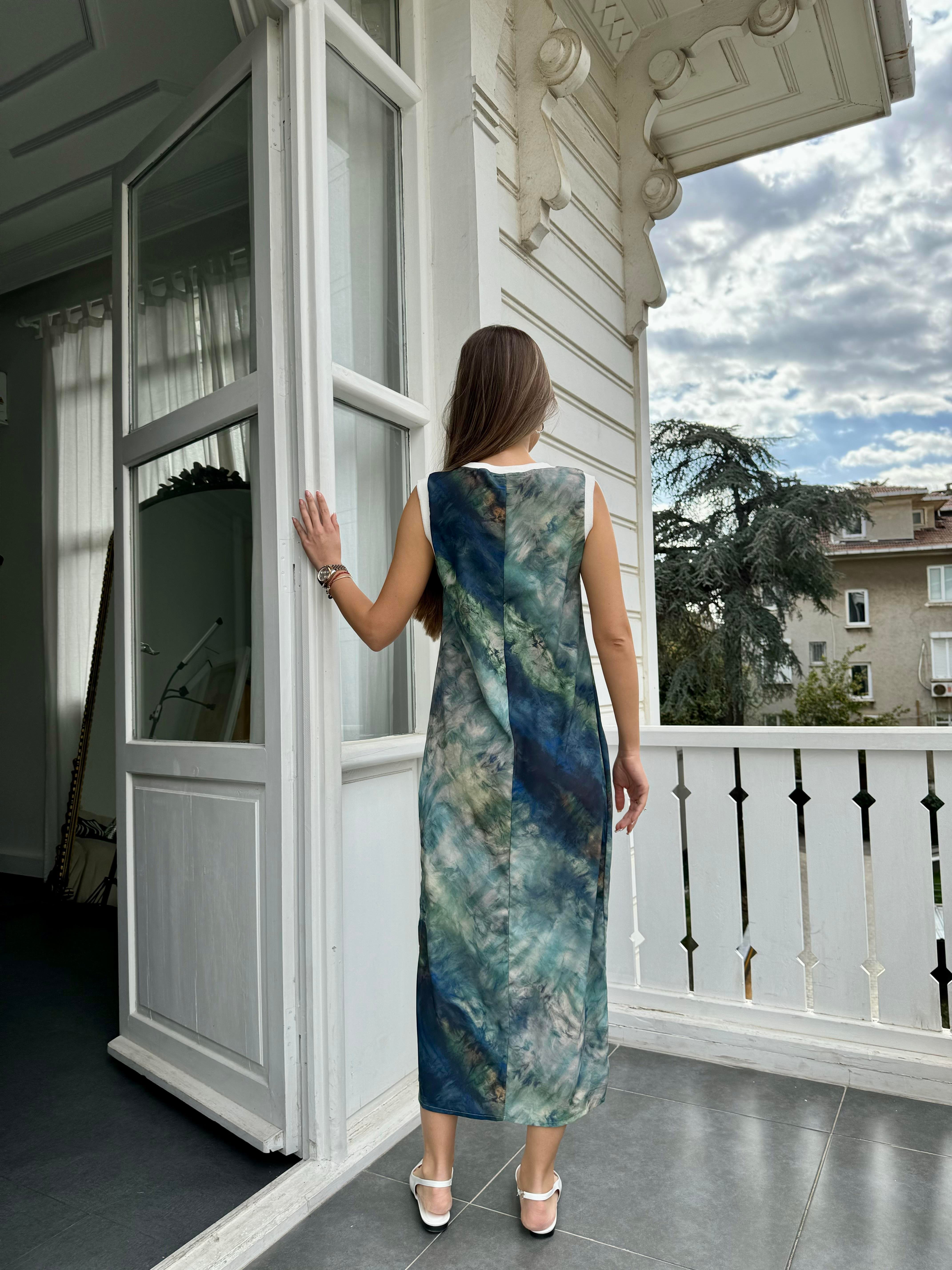 Yeşil Batik Desen Elbise