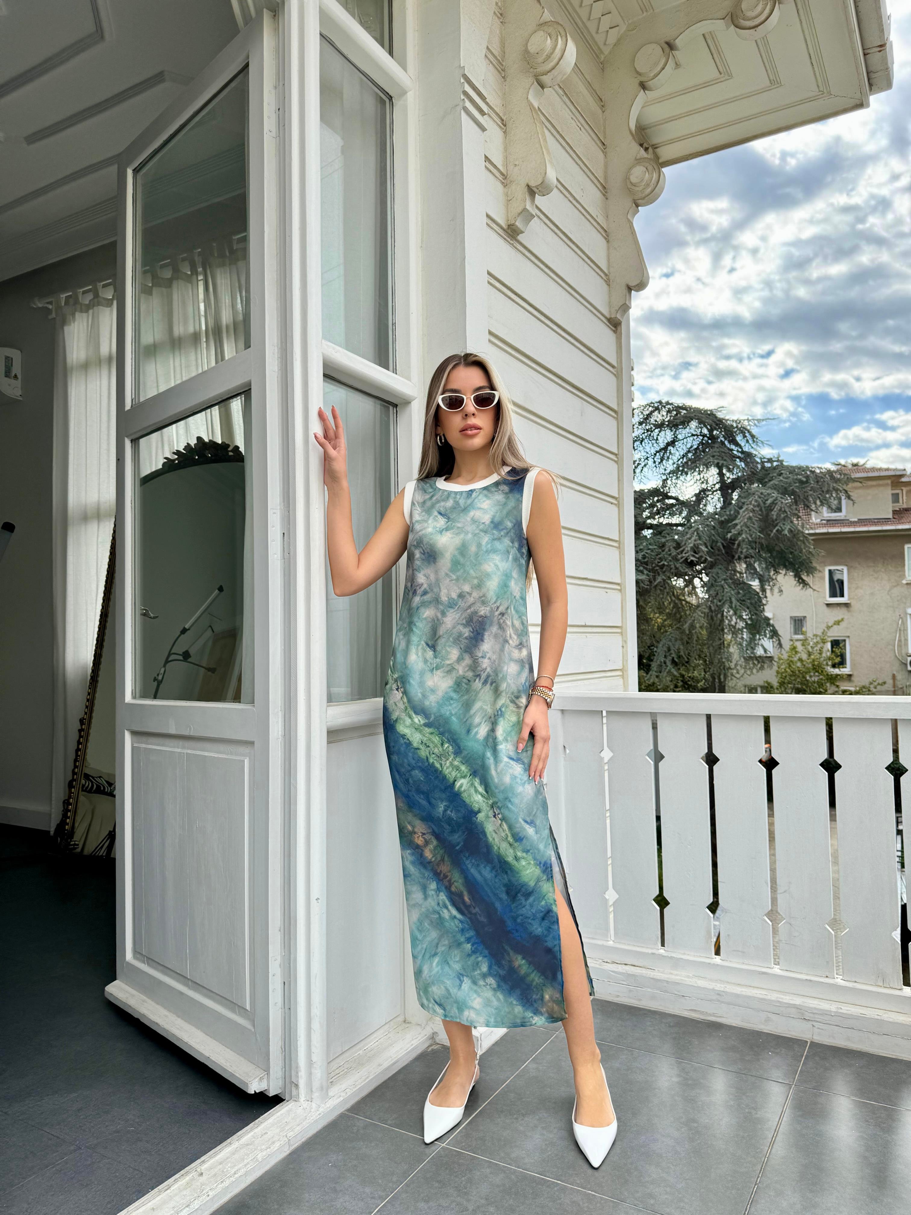 Yeşil Batik Desen Elbise