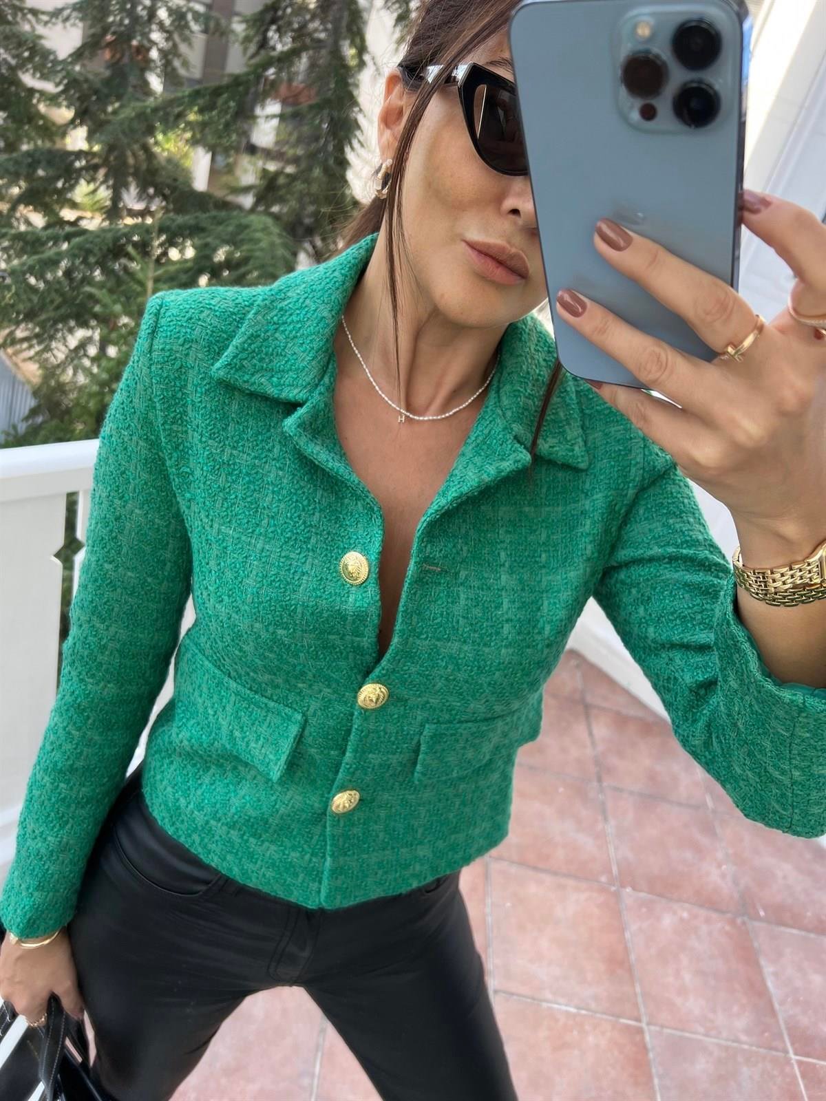 Yeşil Kisa Blazer Ceket