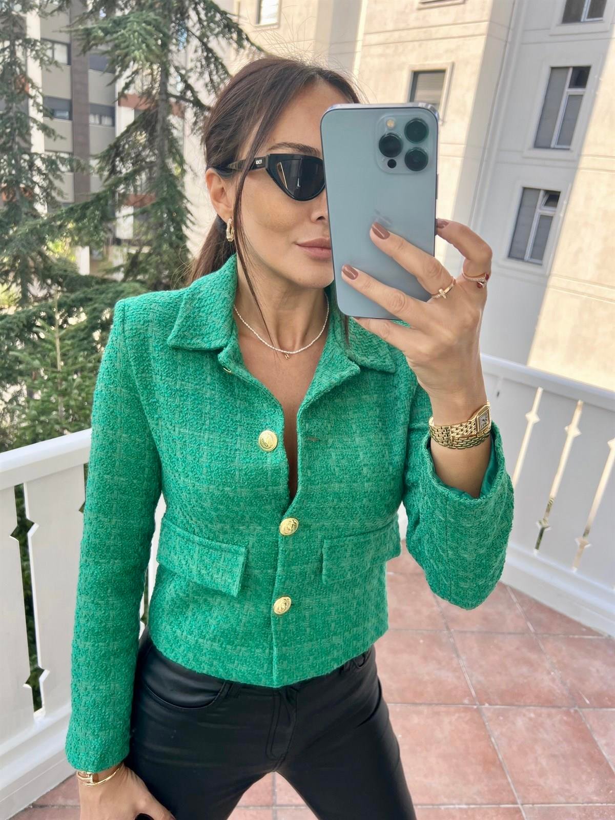 Yeşil Kisa Blazer Ceket