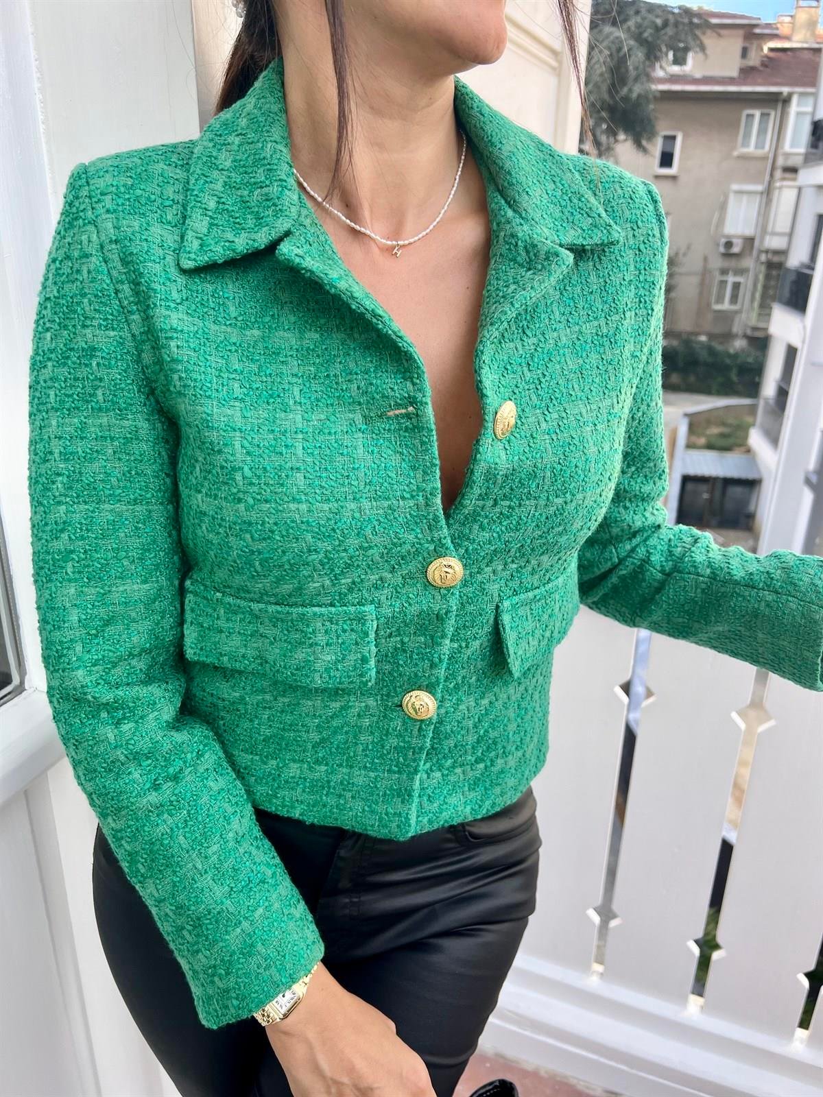 Yeşil Kisa Blazer Ceket