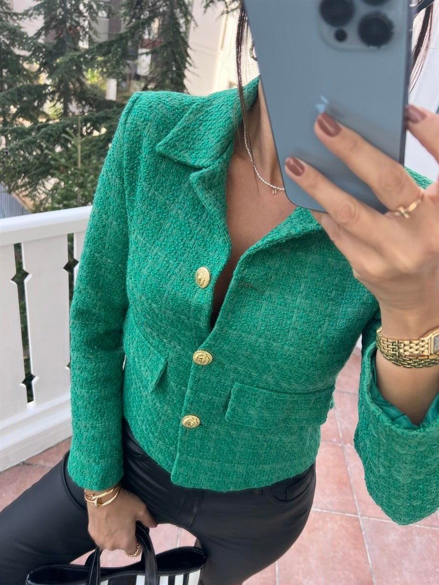 Yeşil Kisa Blazer Ceket