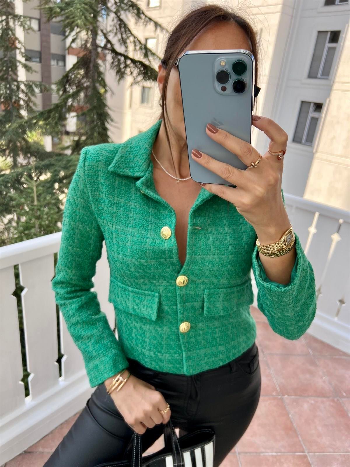 Yeşil Kisa Blazer Ceket