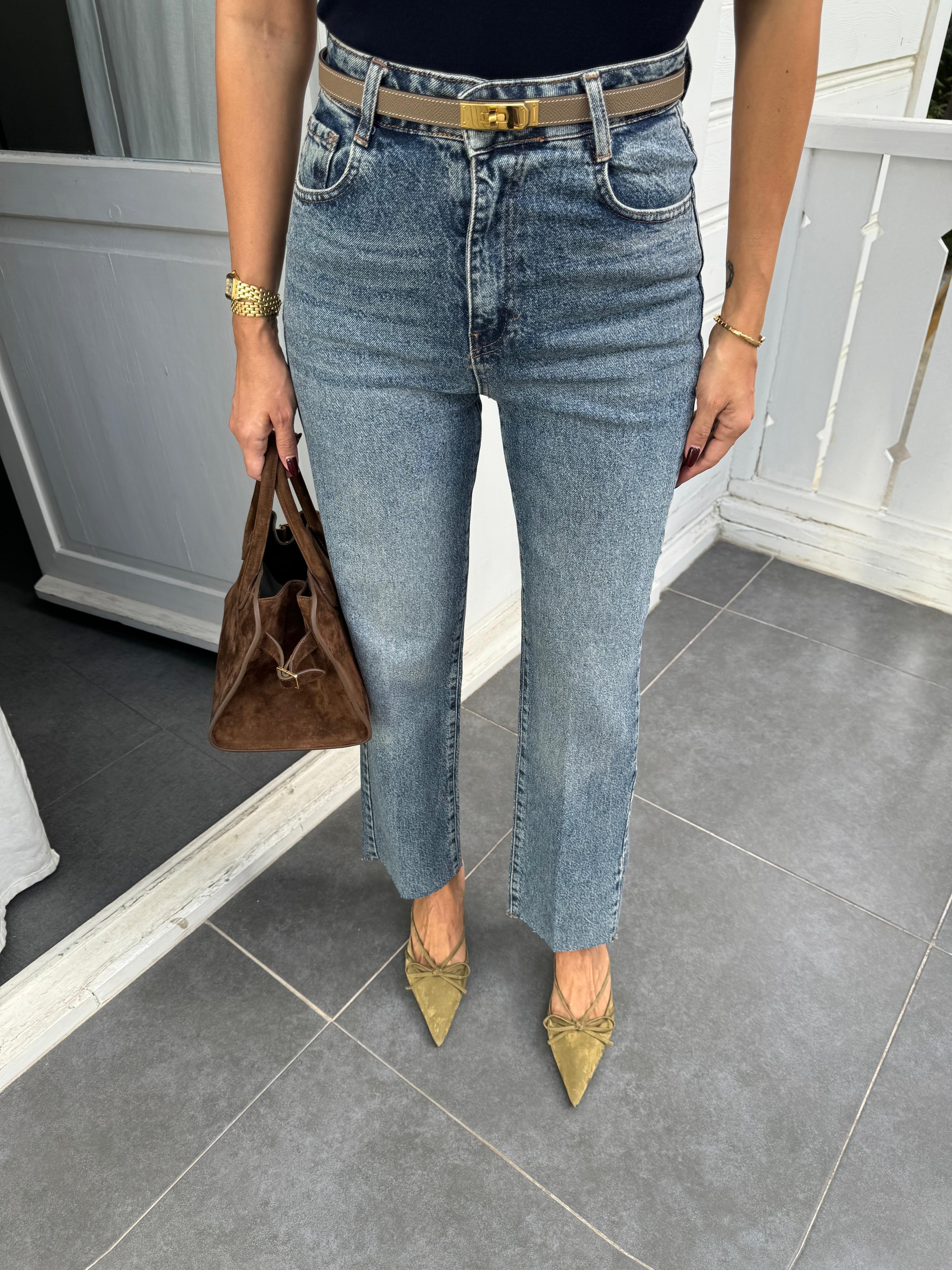 Yıkamalı Düz Kesim Jean Pantolon