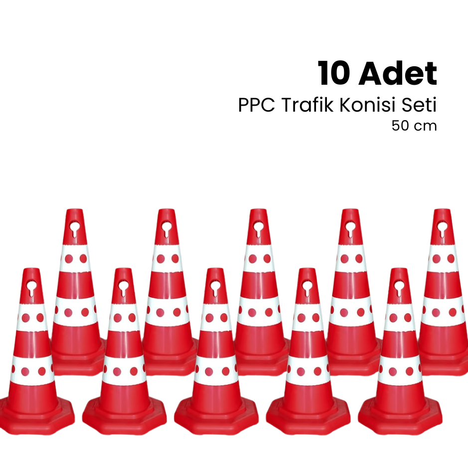 10 Adet PPC Trafik Konisi 50 cm Trafik Dubası Seti
