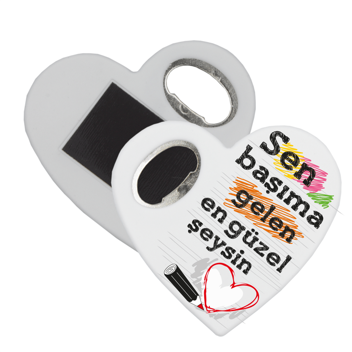 Kalp Magnet Şişe Açacağı - 100 Adet