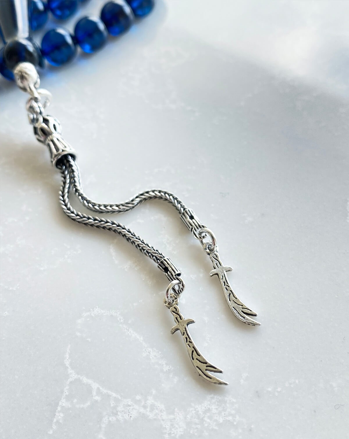 8 mm Küre Kesim Dominik Mavi Damla Kehribar Tesbih