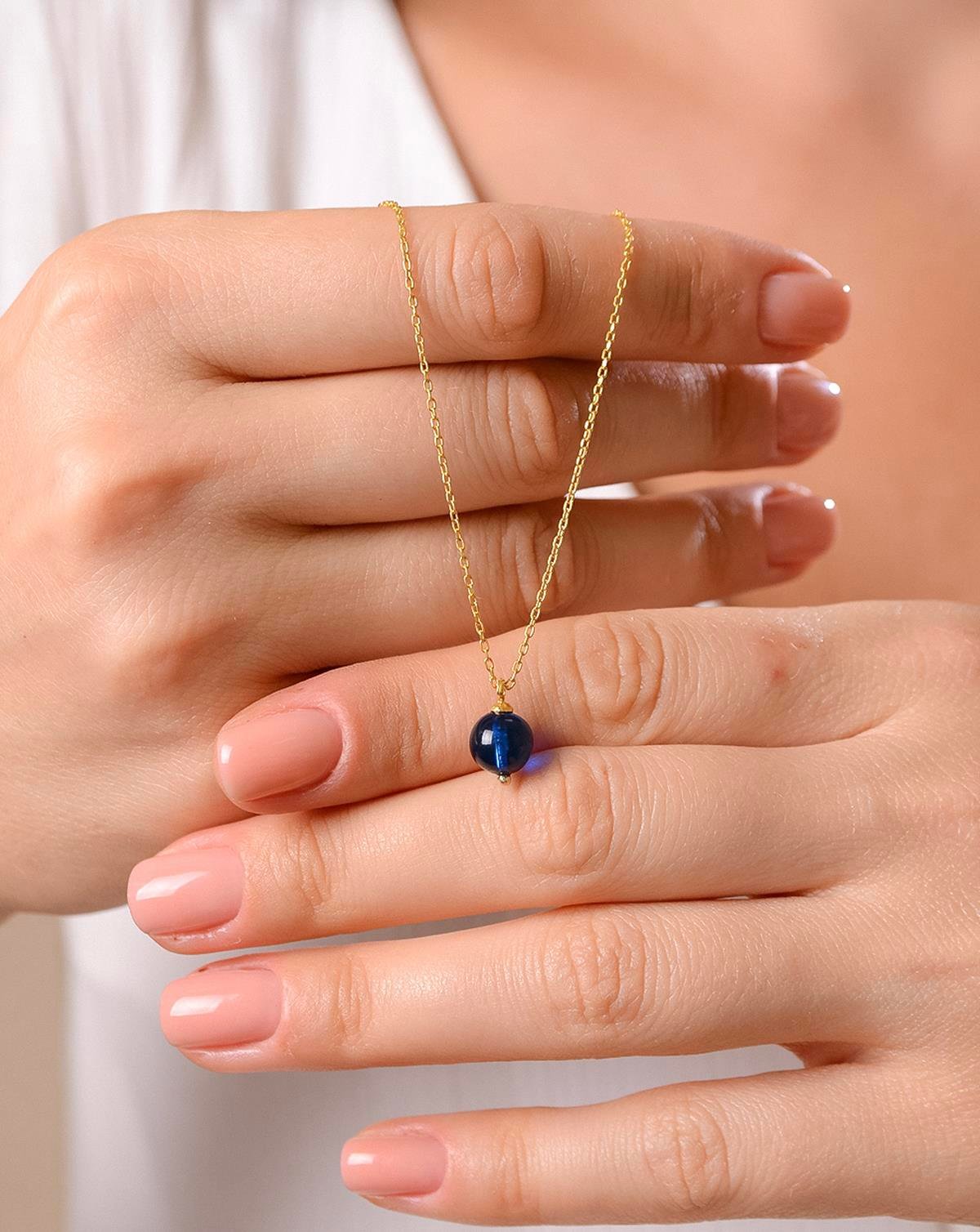 925 Ayar Gümüş Mavi Kehribar Kolye