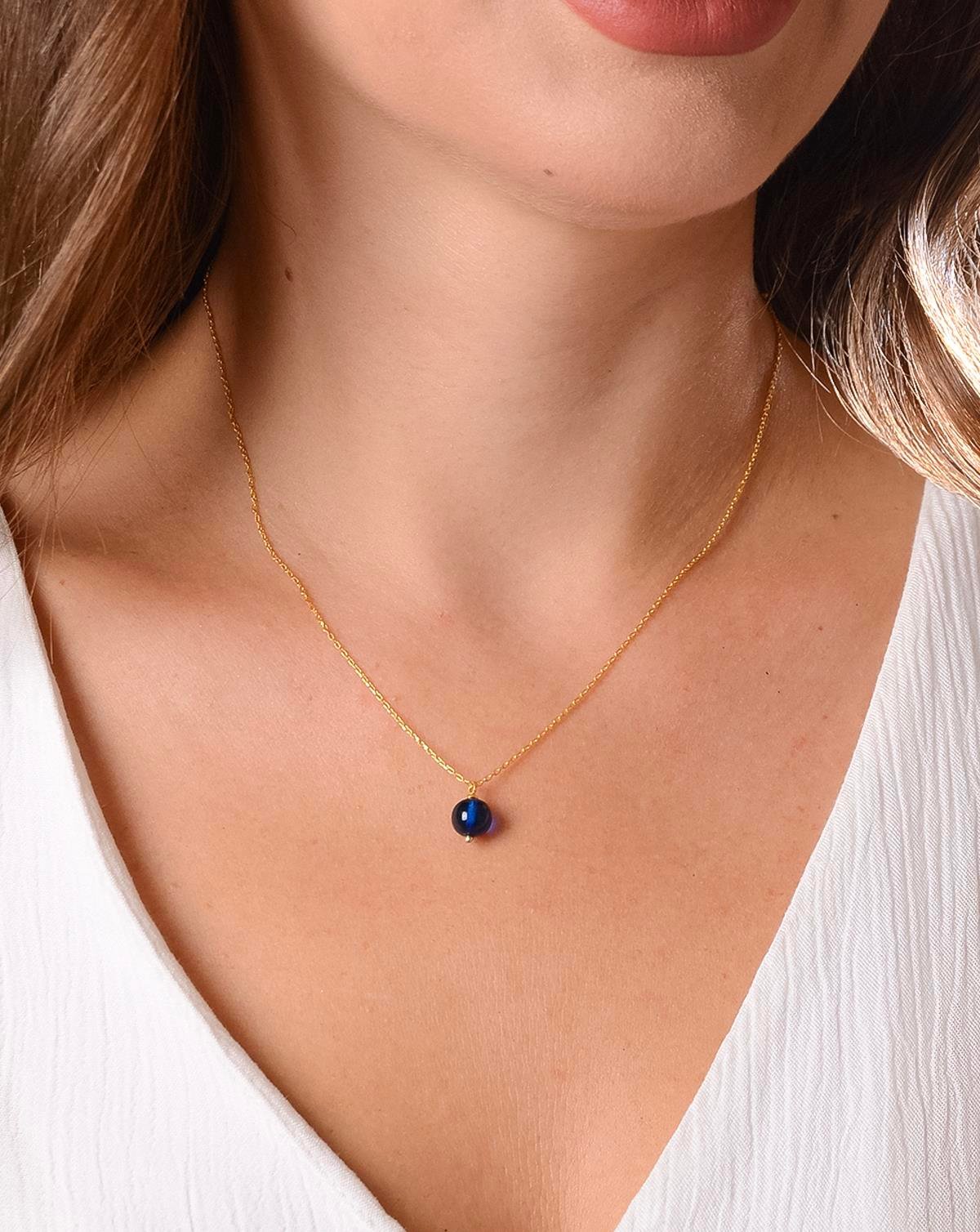 925 Ayar Gümüş Mavi Kehribar Kolye