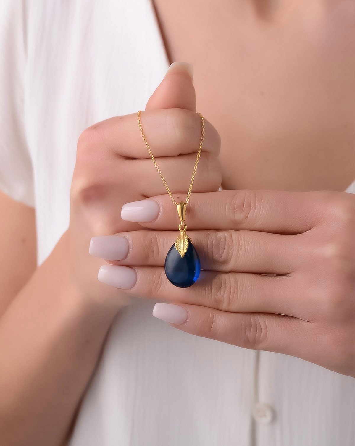 925 Ayar Gümüş Özel Tasarım Mavi Kehribar Kolye