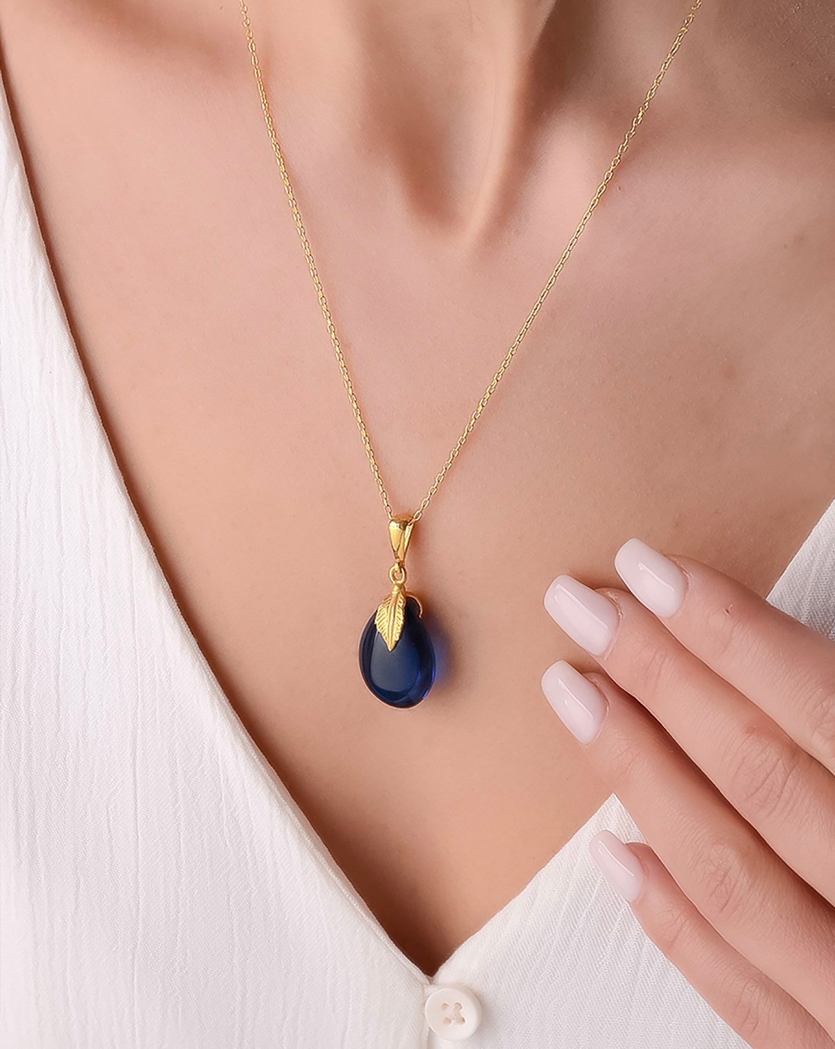 925 Ayar Gümüş Özel Tasarım Mavi Kehribar Kolye