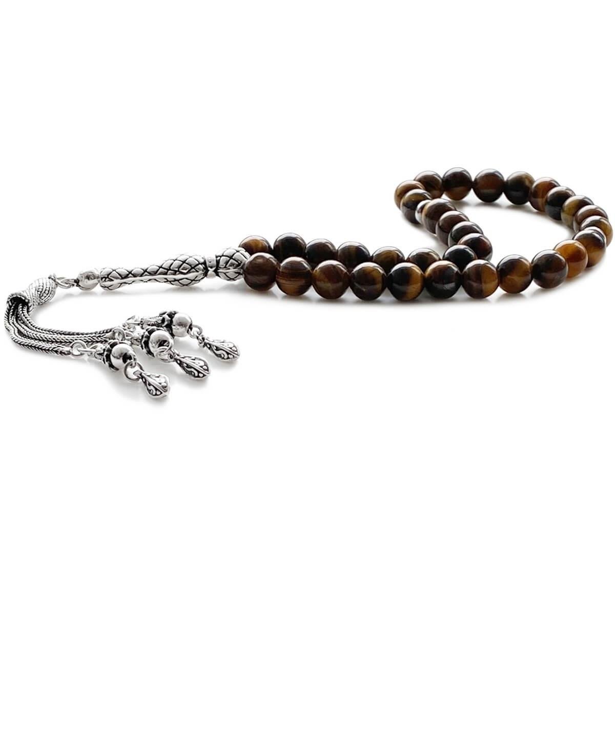 925 Ayar Gümüş Püsküllü Kaplangözü Doğal Taş Tesbih