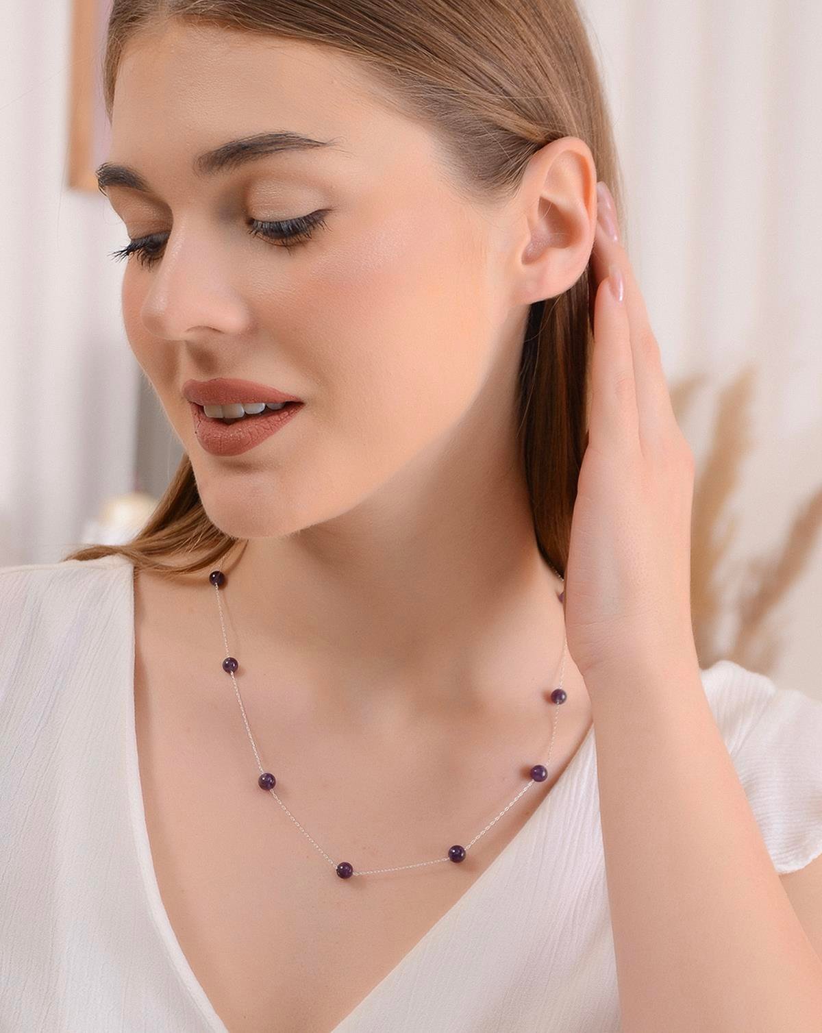 925 Ayar Gümüş Ametist Kolye