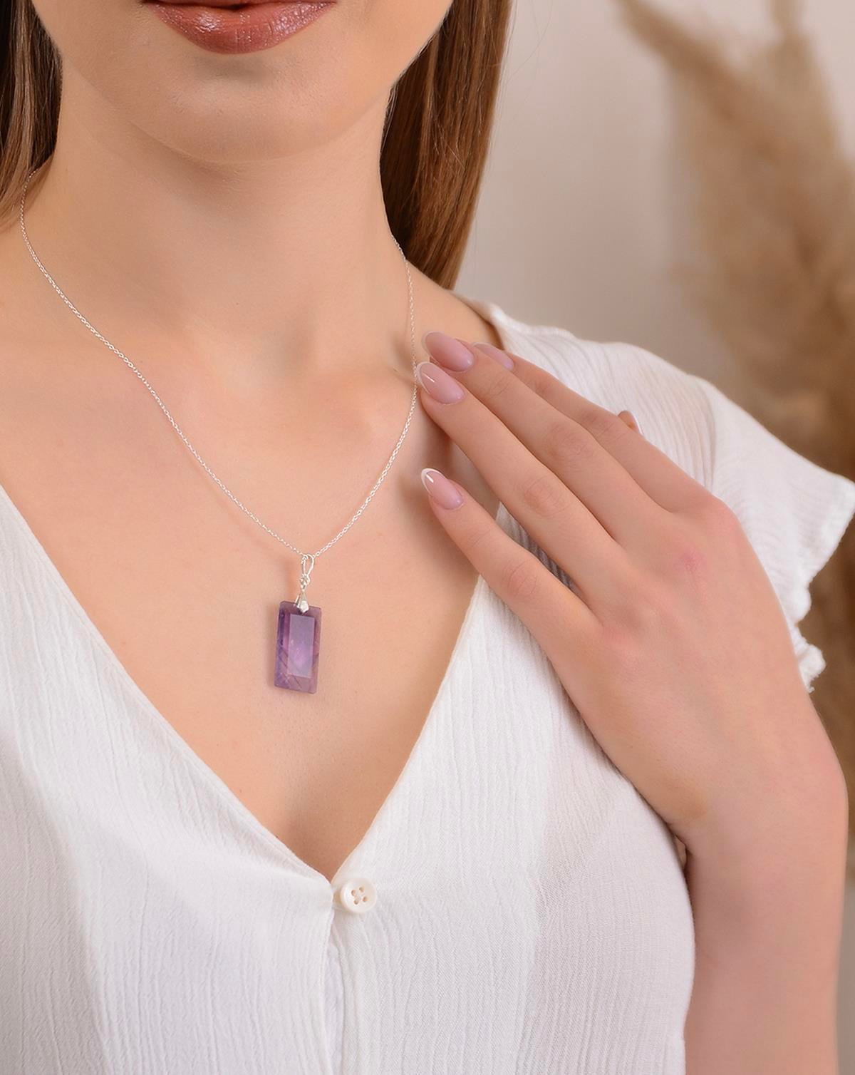 925 Ayar Gümüş Ametist Kolye