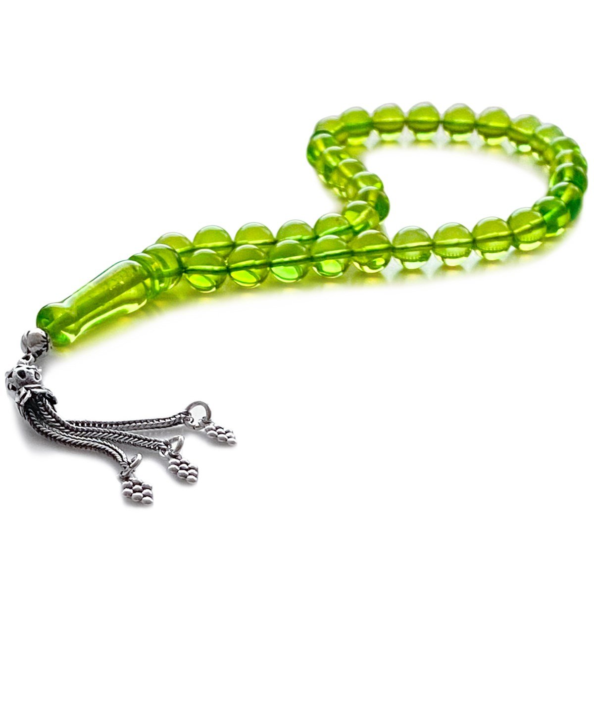 925 Ayar Gümüş Püsküllü Küre Kesim Karayip Damla Kehribar Tesbih