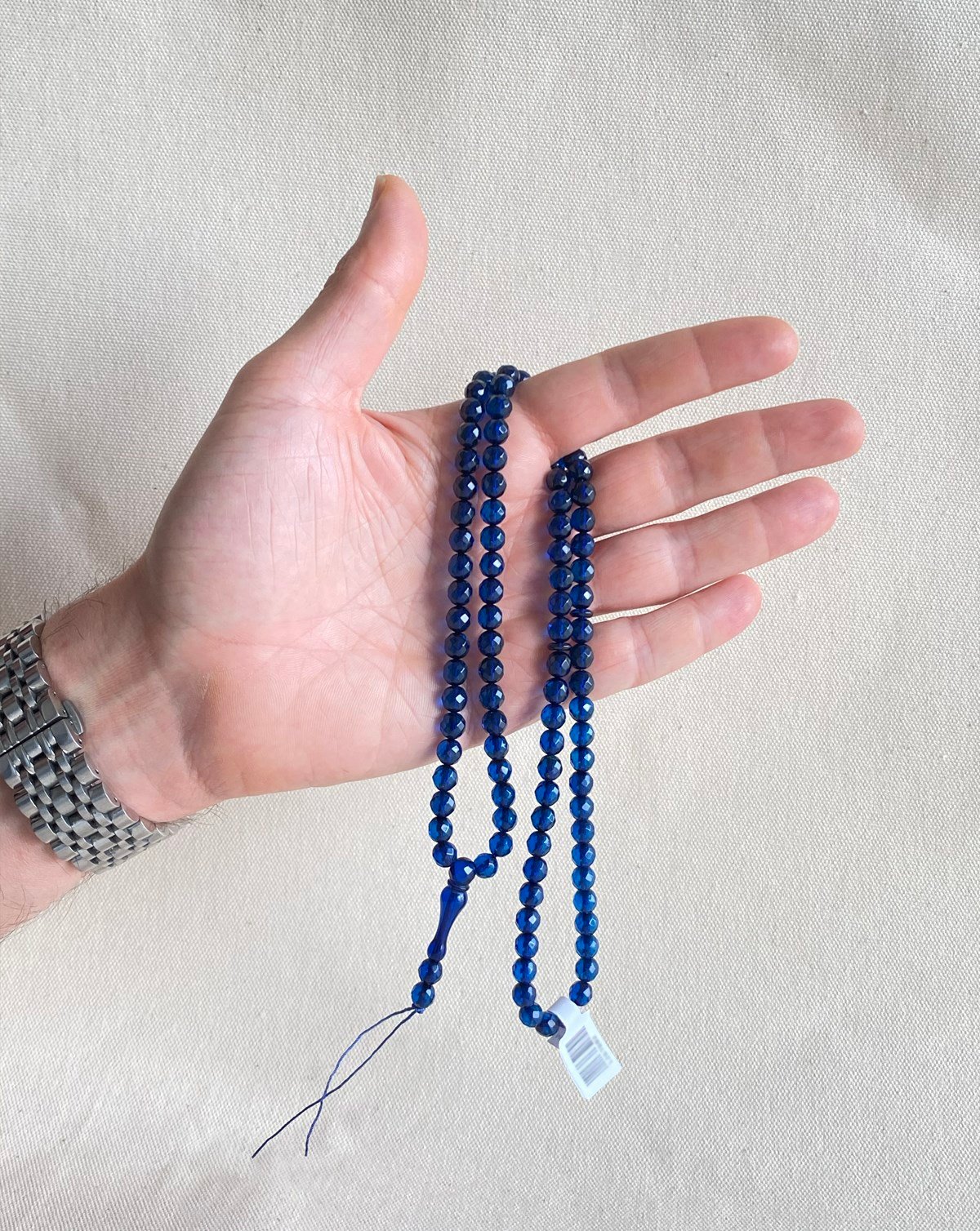 99'lu Fasetli 6 mm Dominik Mavi Damla Kehribar Tesbih