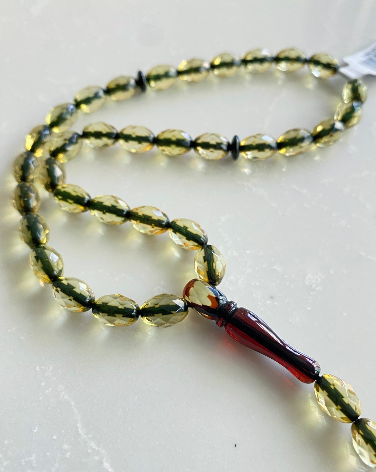 9x7 mm Arpa Kesim Fasetli Kehribar Tesbih