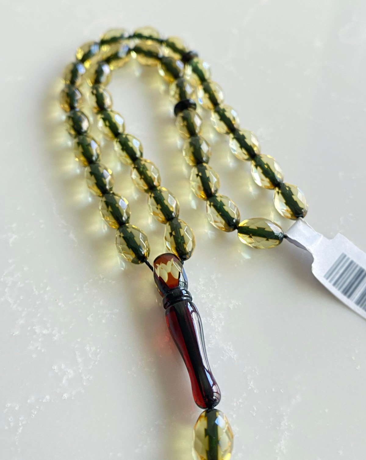 9x7 mm Arpa Kesim Fasetli Kehribar Tesbih