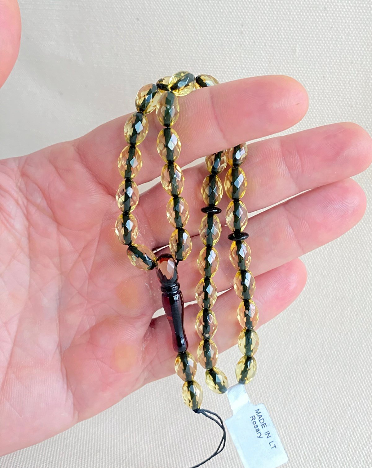 9x7 mm Arpa Kesim Fasetli Kehribar Tesbih