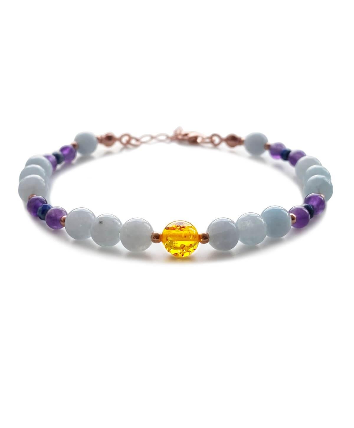Akumarin Ametist Lapis Taşlı Bal Rengi Kehribar Bileklik