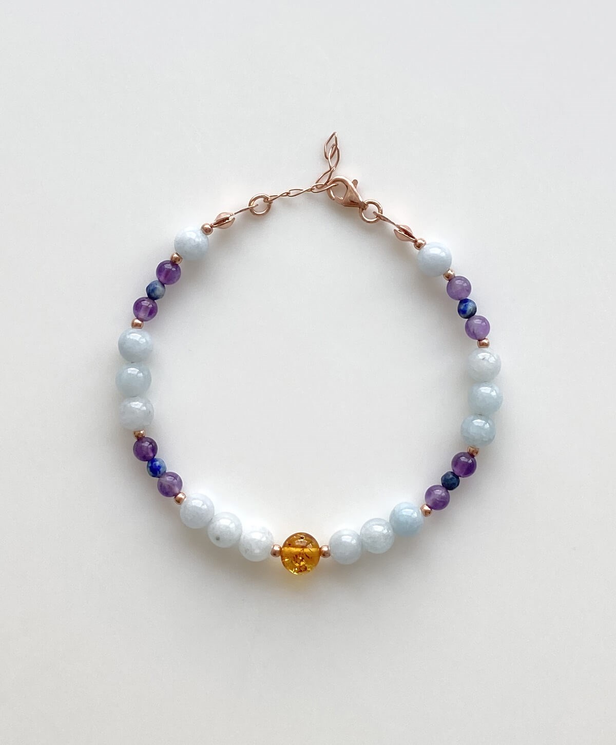 Akumarin Ametist Taşlı Bal Rengi Kehribar Bileklik