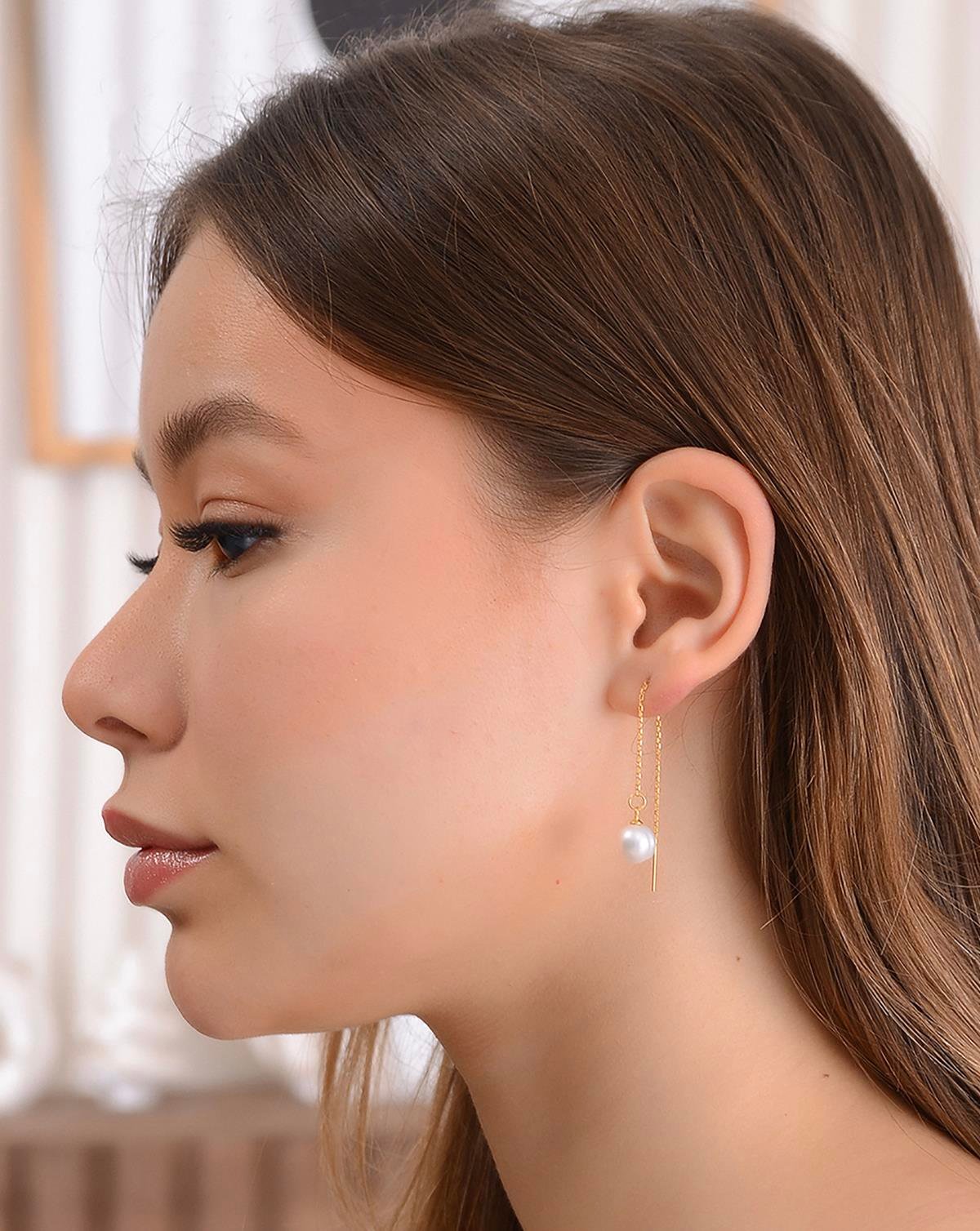 Altın Kaplama 925 Ayar Gümüş İnci Küpe