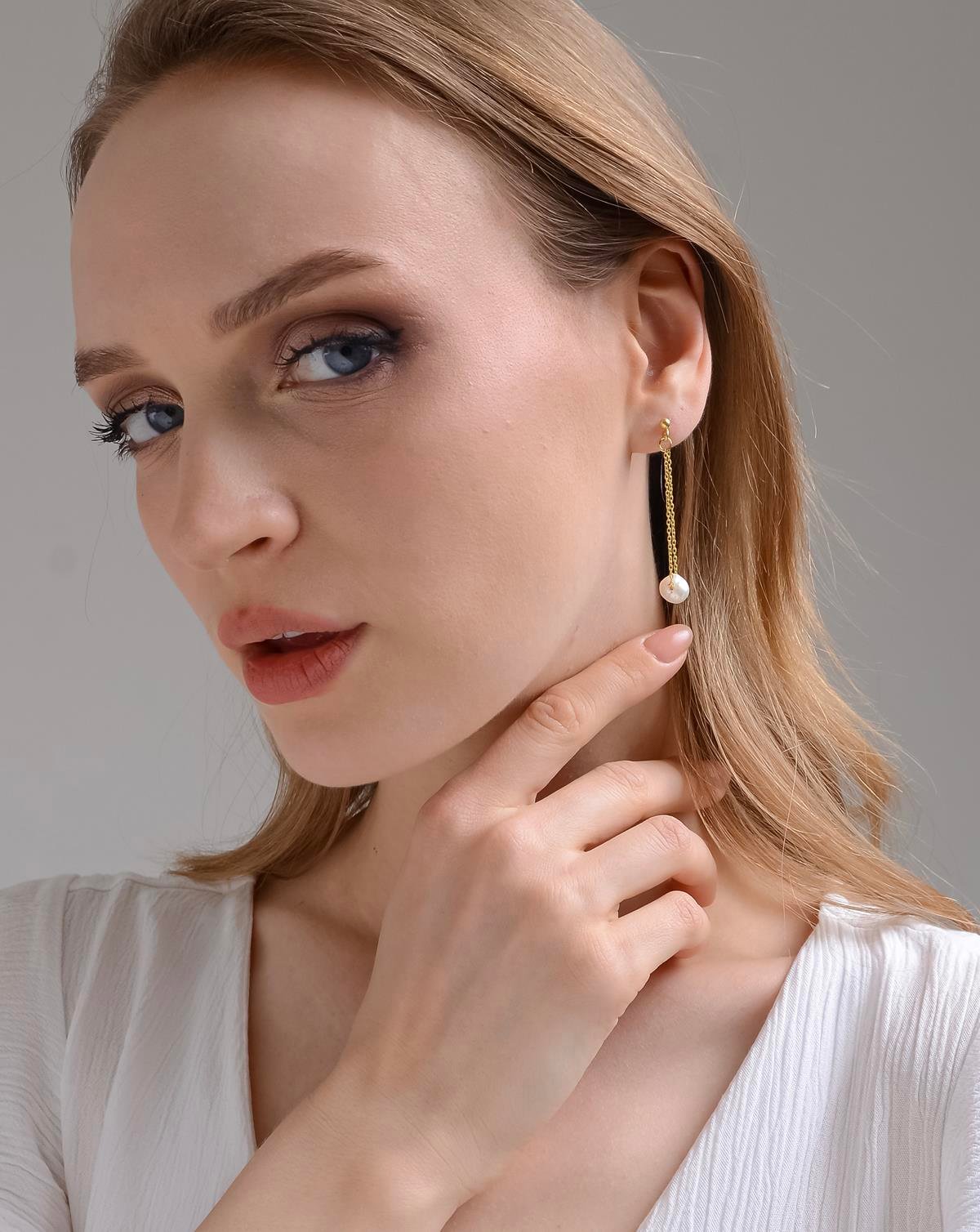 Altın Kaplama 925 Ayar Gümüş İnci Küpe