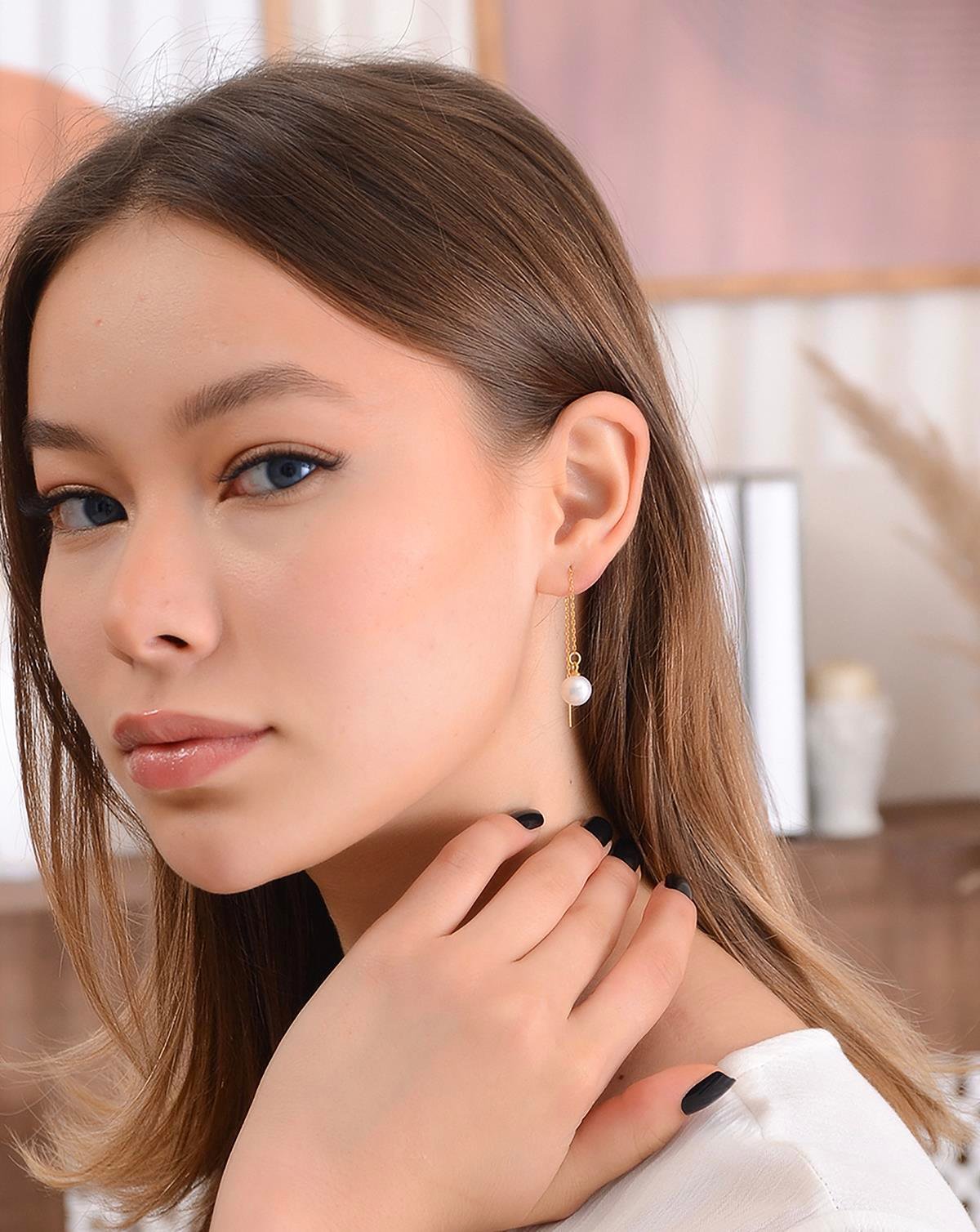 Altın Kaplama 925 Ayar Gümüş İnci Küpe