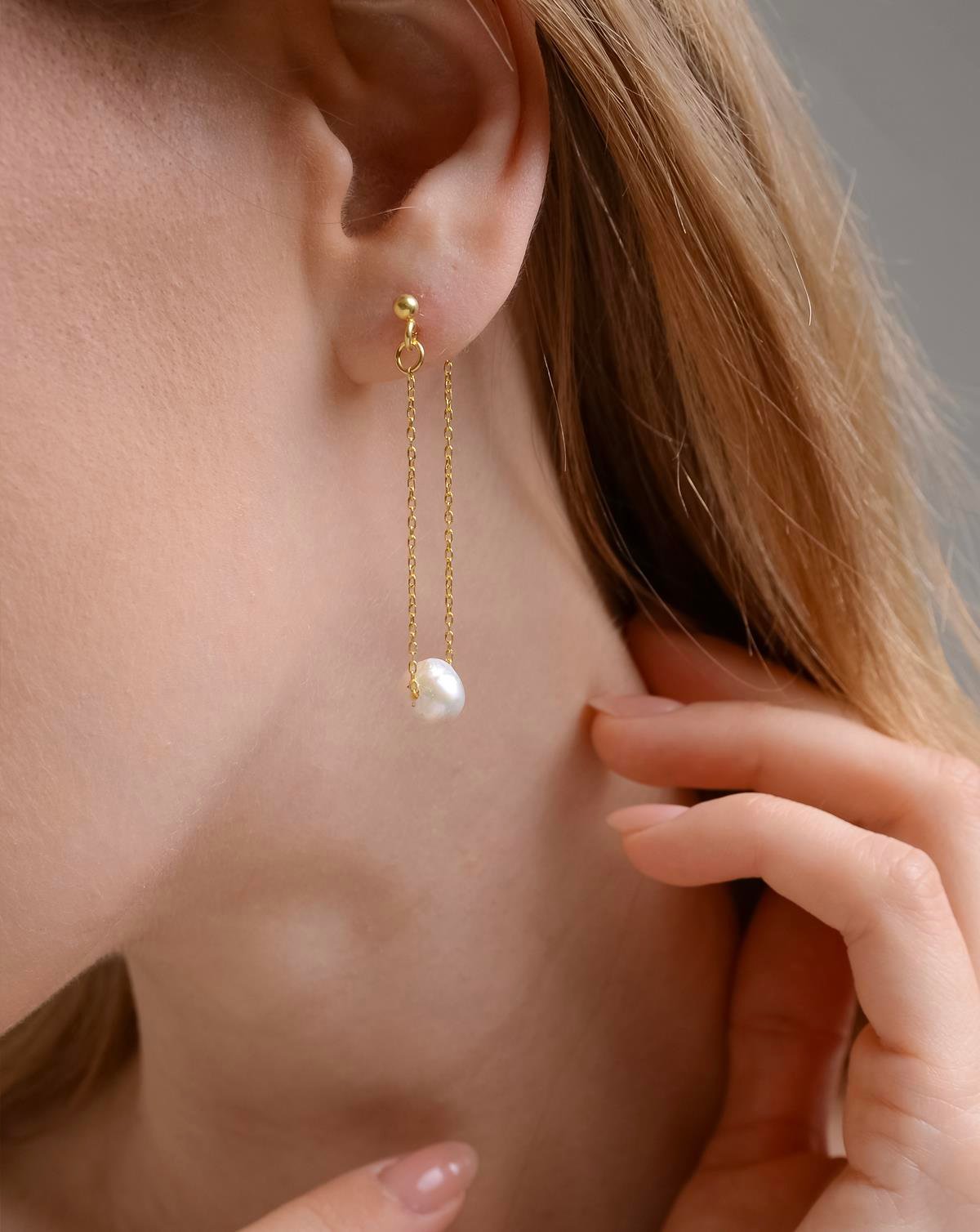 Altın Kaplama 925 Ayar Gümüş İnci Küpe