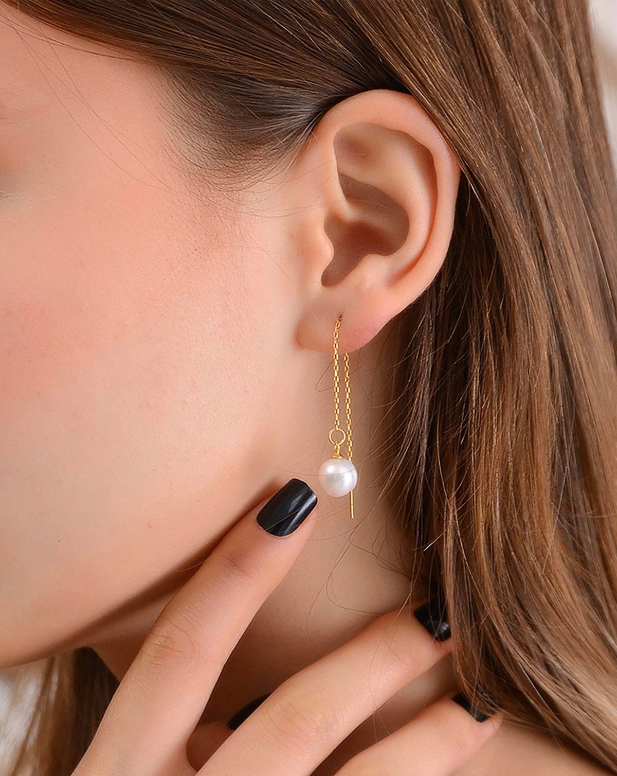 Altın Kaplama 925 Ayar Gümüş İnci Küpe