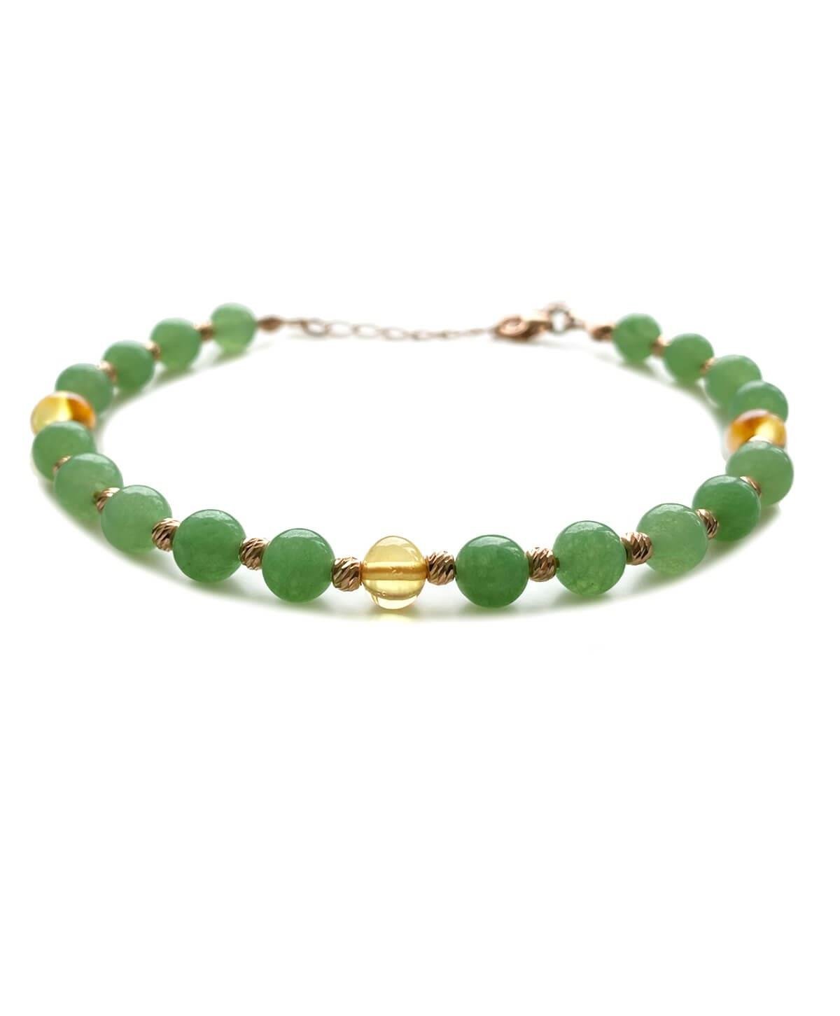 Aventurin Taşlı Limon Rengi Kehribar Bileklik