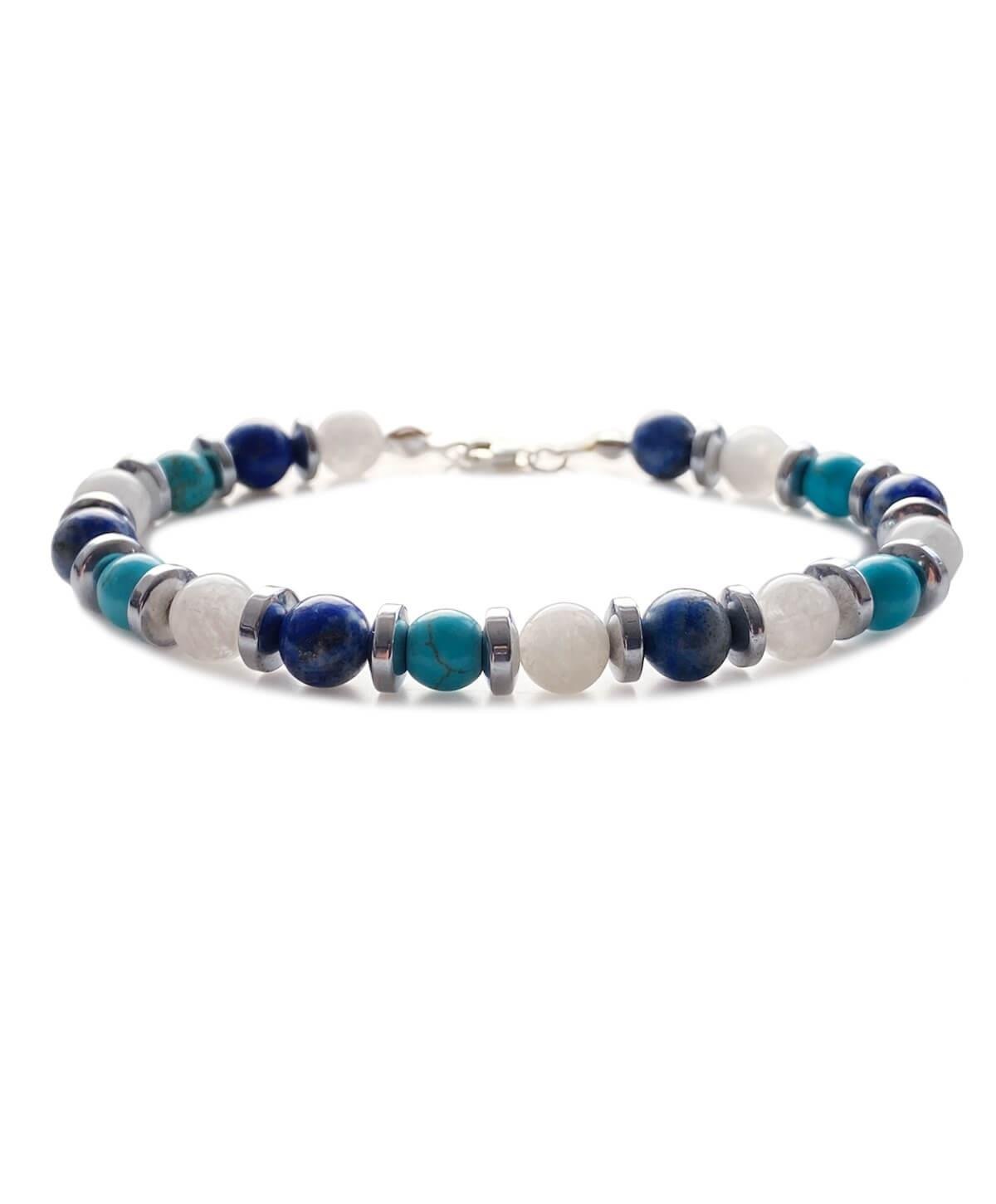 Ay Turkuaz Lapis Hematit Taşlı Doğal Taş Bileklik