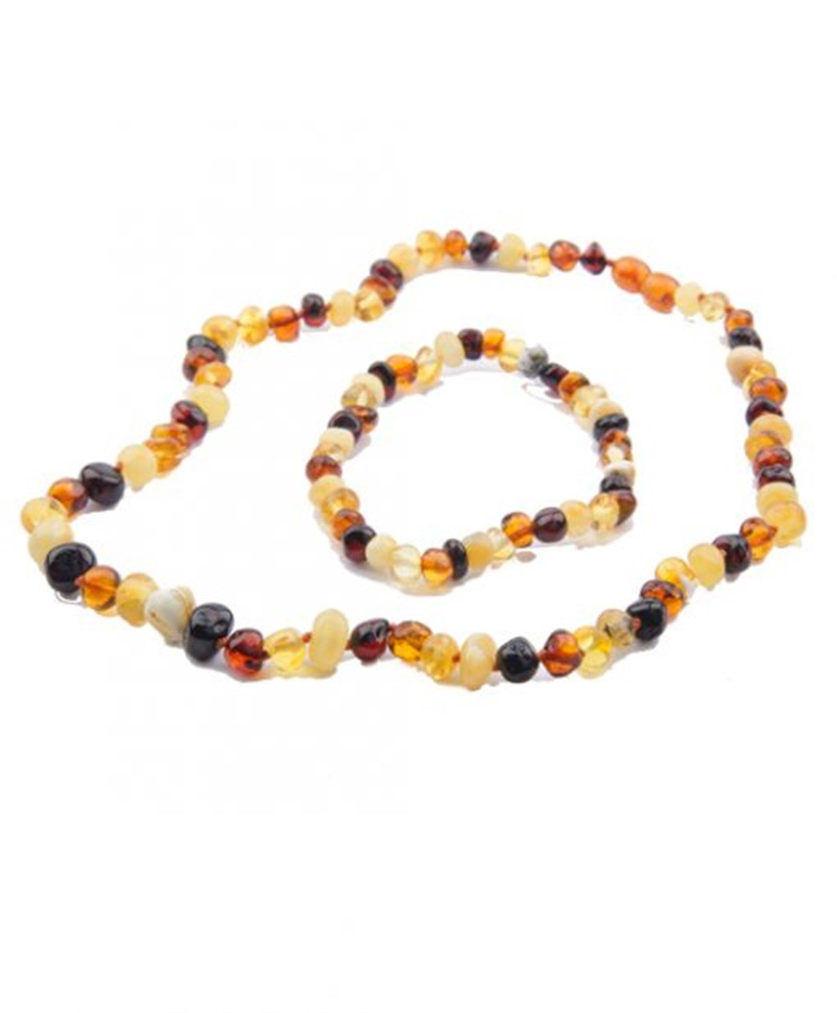 Çok Renkli Kehribar Anne Kolyesi ve Bileklik Seti