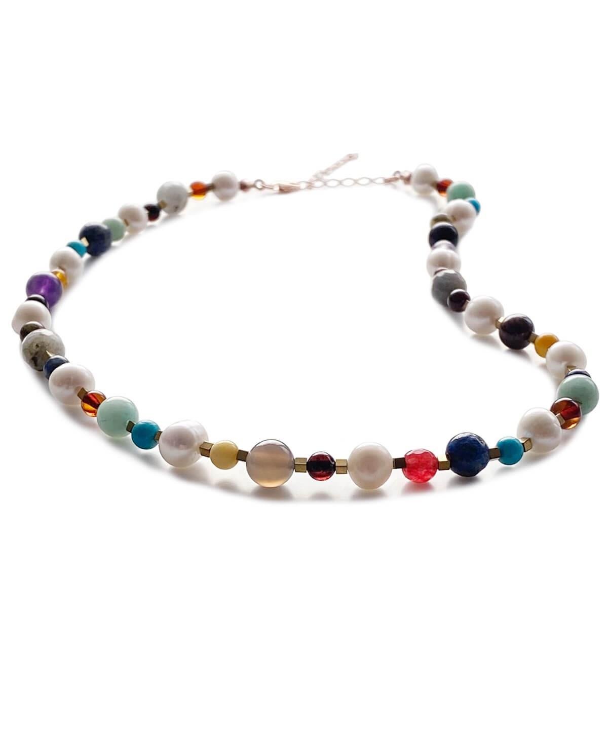 Doğal Taşlı Çok Renkli Kehribar Kolye