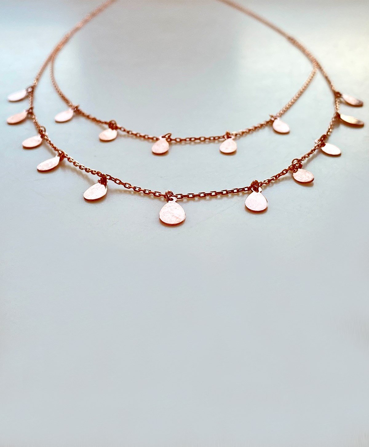 İkili Yuvarlak Pul Gümüş Kolye