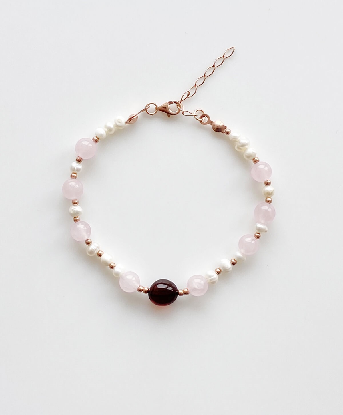 İnci Pembe Quartz Taşlı Vişne Rengi Kehribar Bileklik