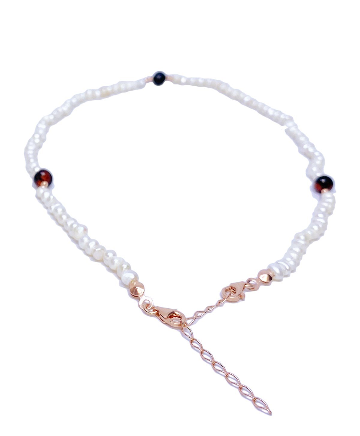 İncili Gümüş Zincirli Vişne Rengi Anne Kehribar Kolye