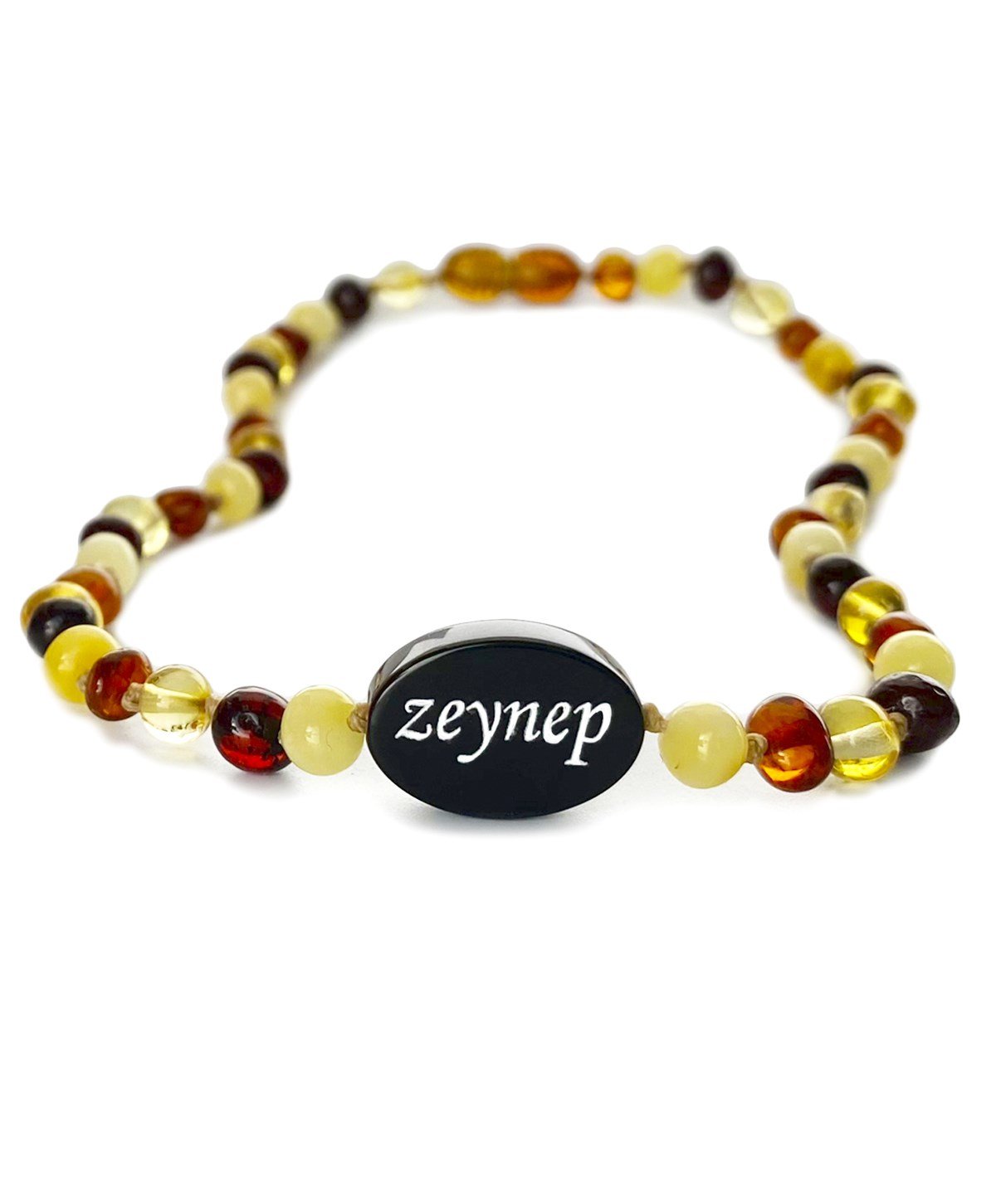 İsimli Çok Renkli Kehribar Kolye