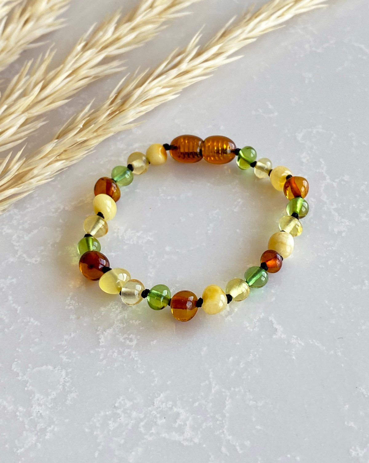 Karayip Yeşili Çok Renkli Kehribar Bileklik