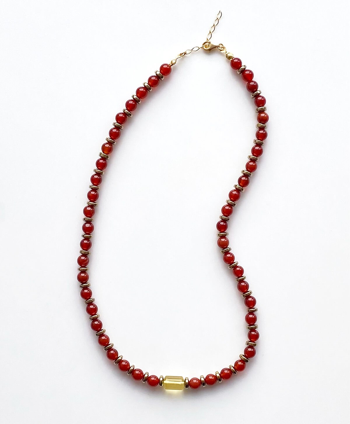 Kırmızı Akik Hematit Taşlı Limon Rengi Kehribar Kolye