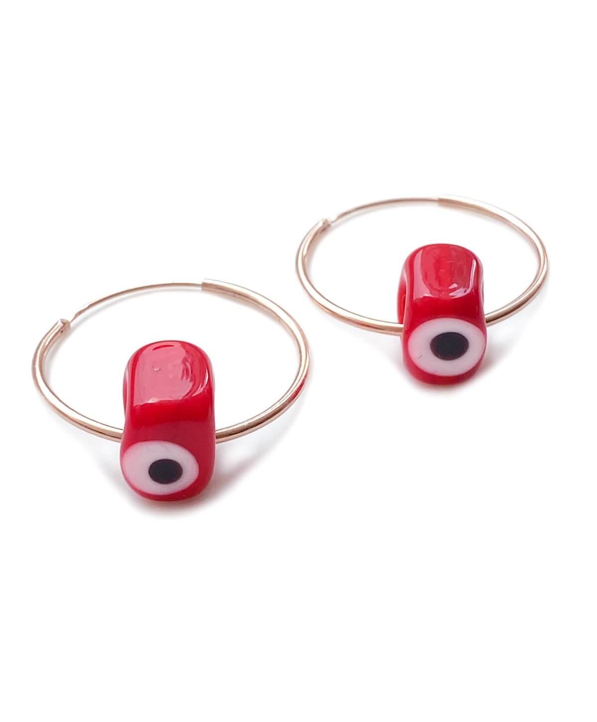 Kırmızı Bodrum Boncuğu Halka Gümüş Küpe