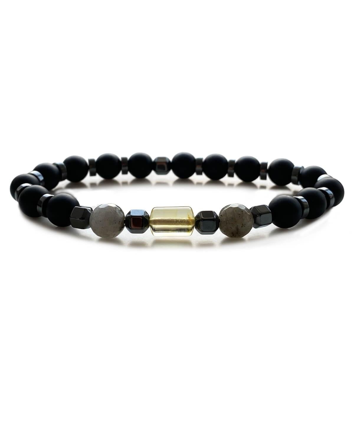 Mat Onyx Labradorit Hematit Taşlı Limon Rengi Kehribar Bileklik