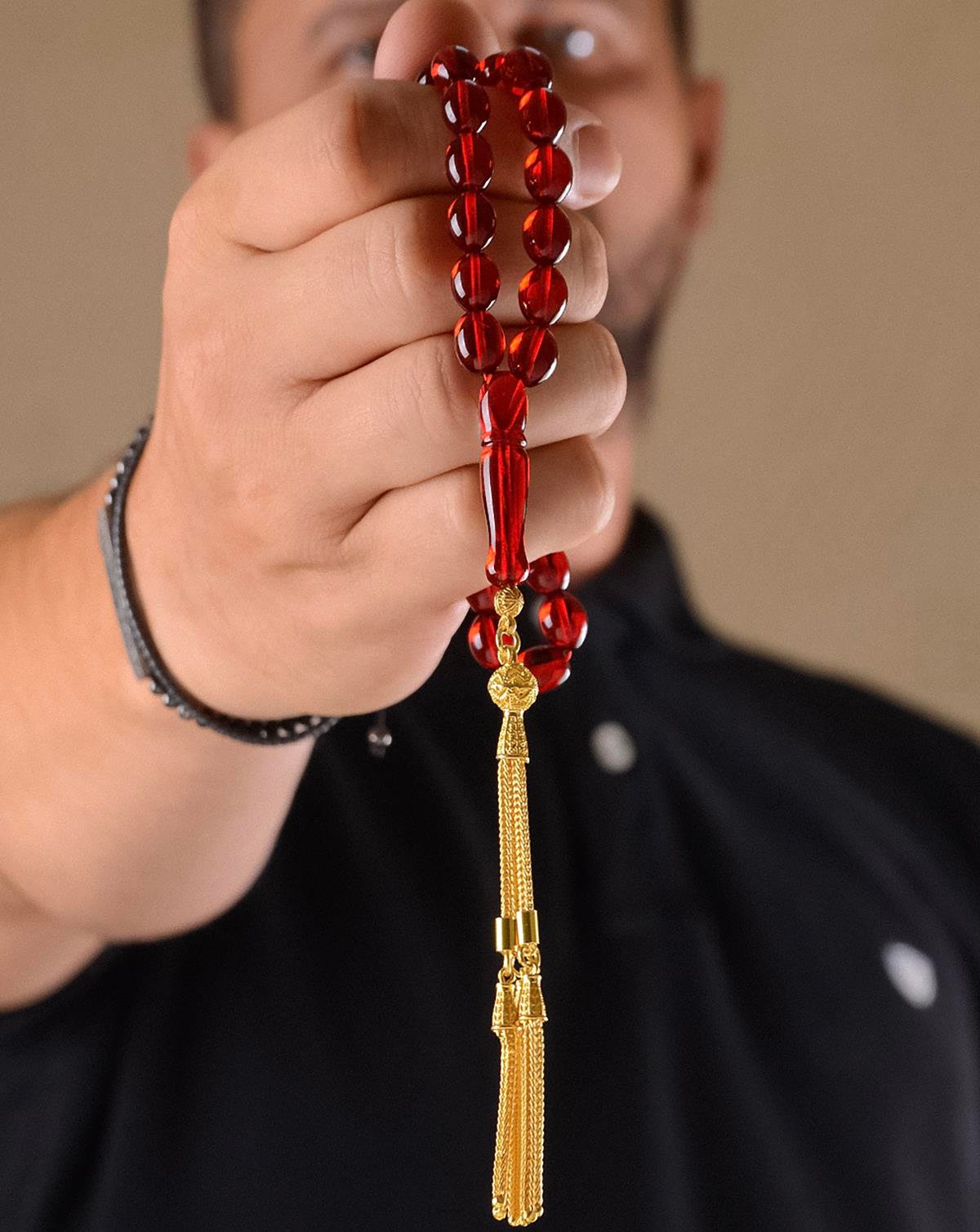 Özel Tasarım Kırmızı Damla Kehribar Tesbih