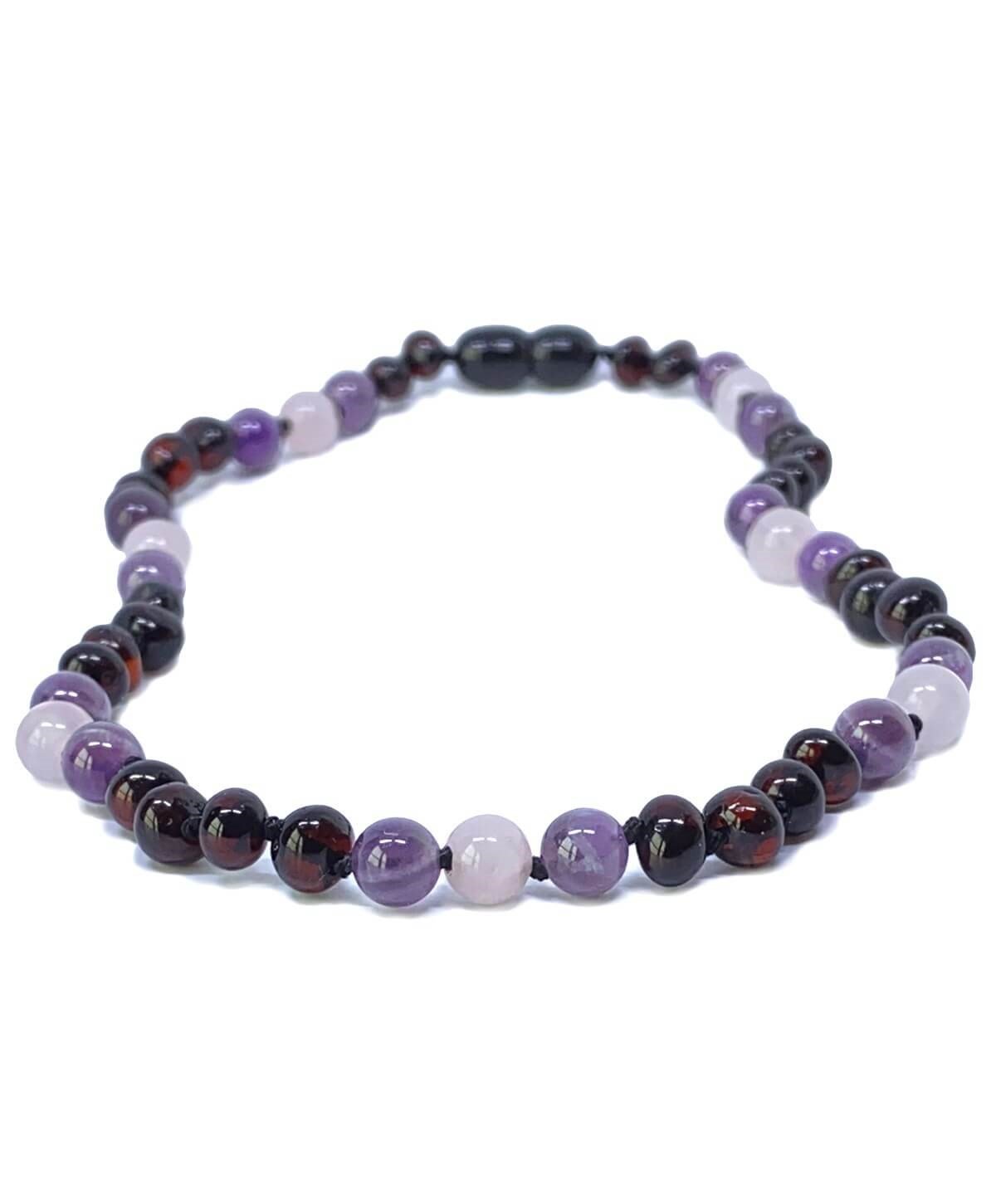 Quartz Ametist Taşı Vişne Rengi Anne Kehribar Kolyesi