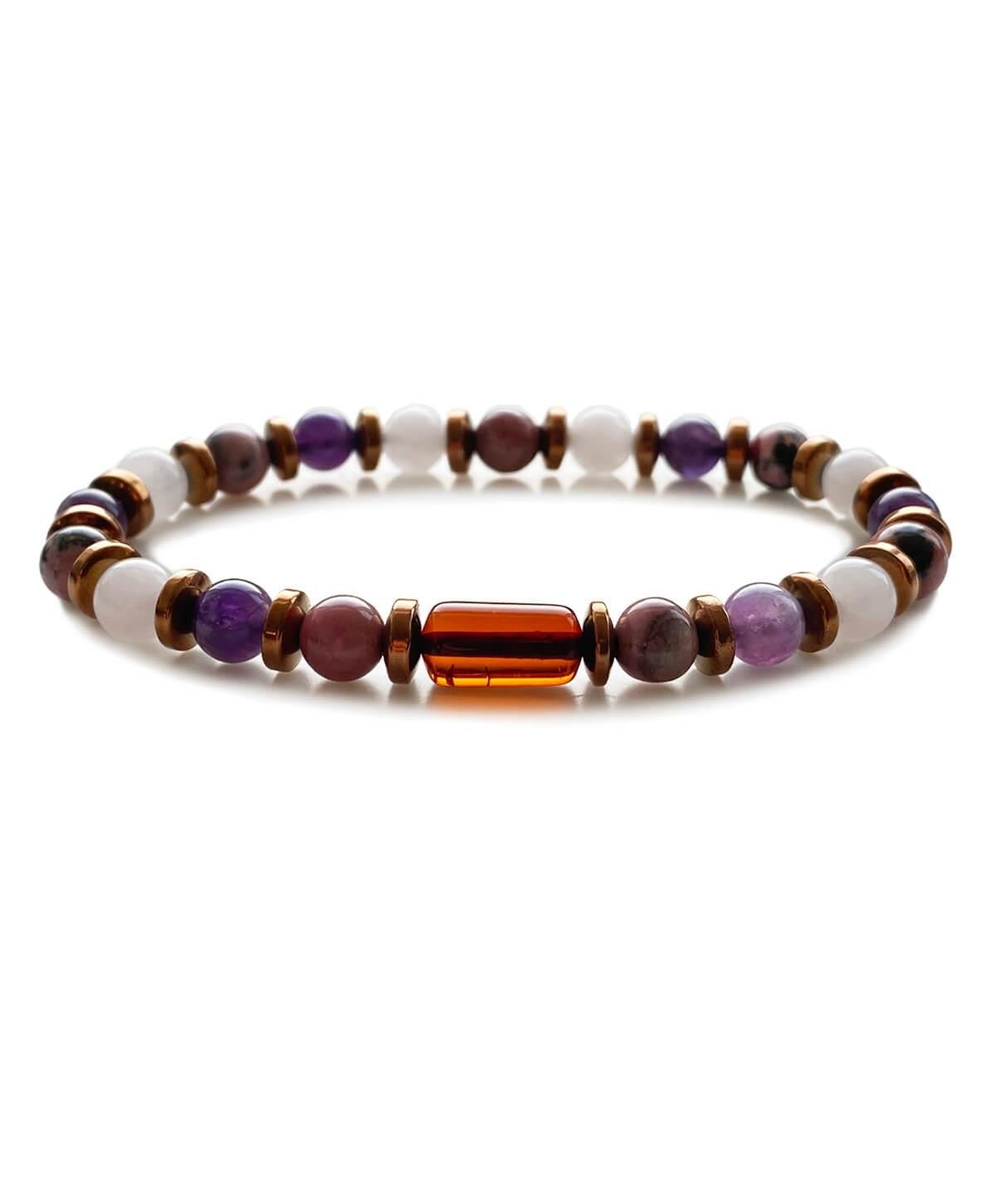 Rodonit Quartz Hematit Ametist Taşlı Vişne Rengi Kehribar Bileklik