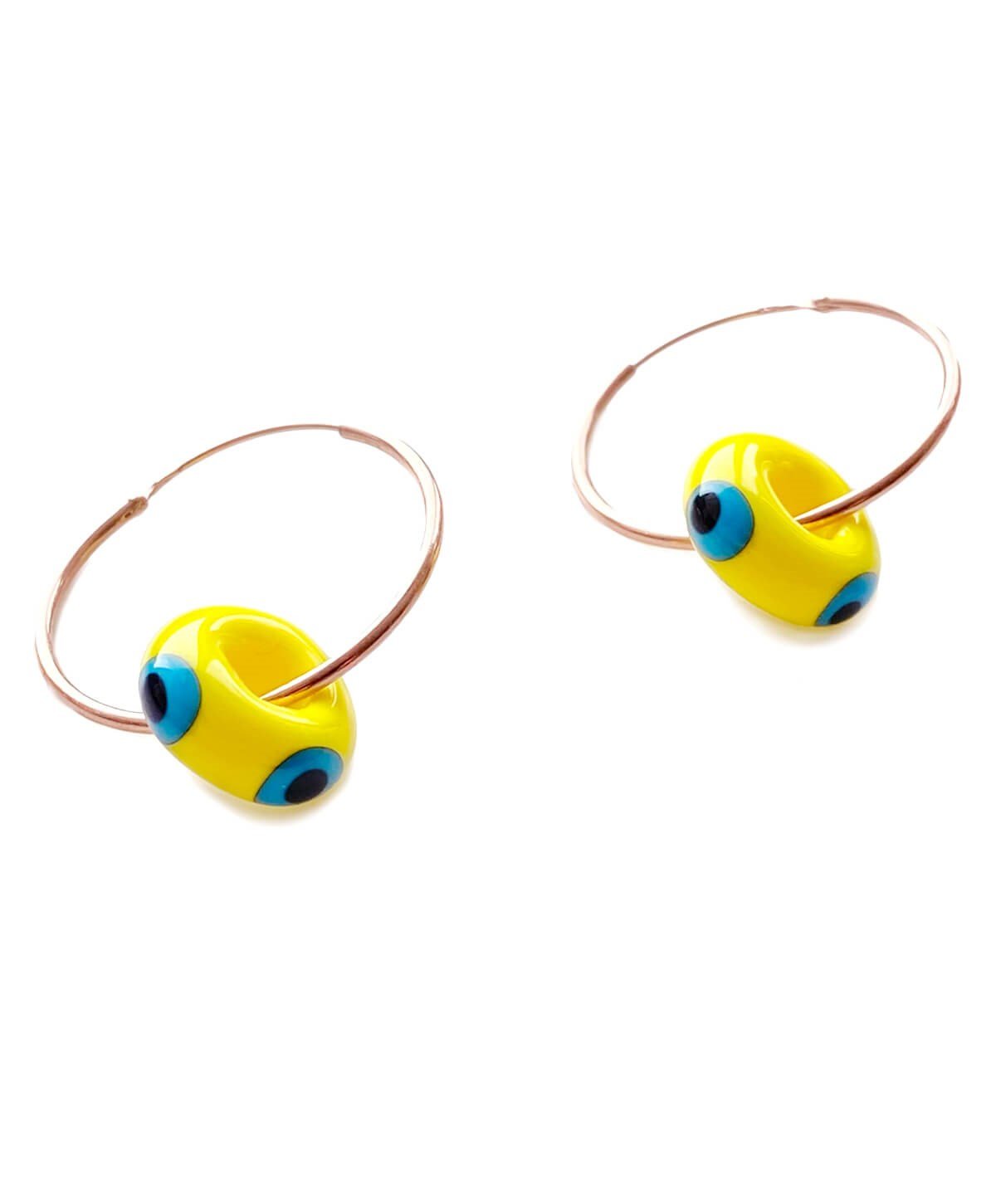 Sarı Bodrum Boncuğu Halka Gümüş Küpe