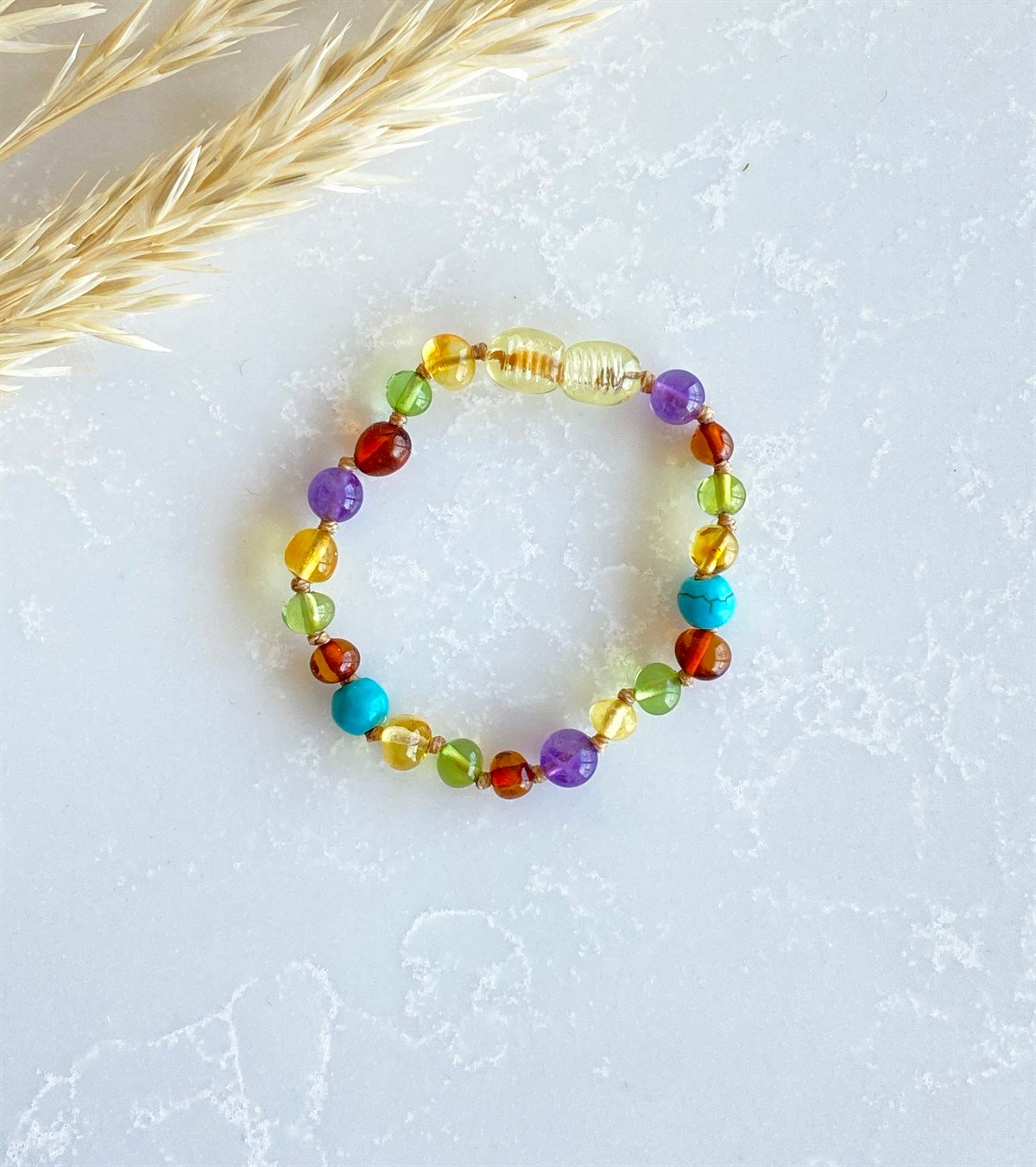 Turkuaz Ametist Karayip Yeşili Çok Renkli Kehribar Bileklik