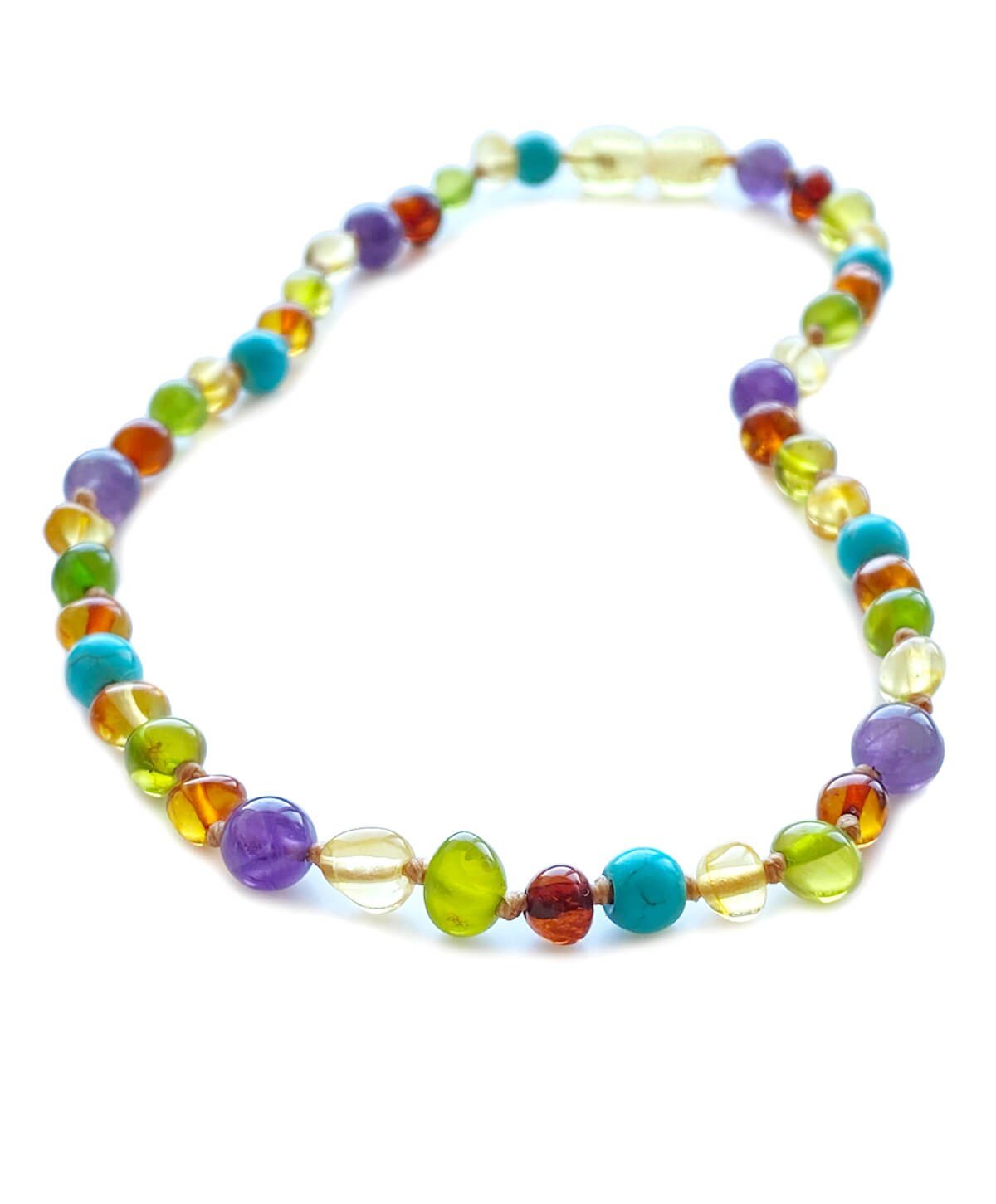 Turkuaz Ametist Taşlı Karayip Yeşili Çok Renkli Kehribar Kolye